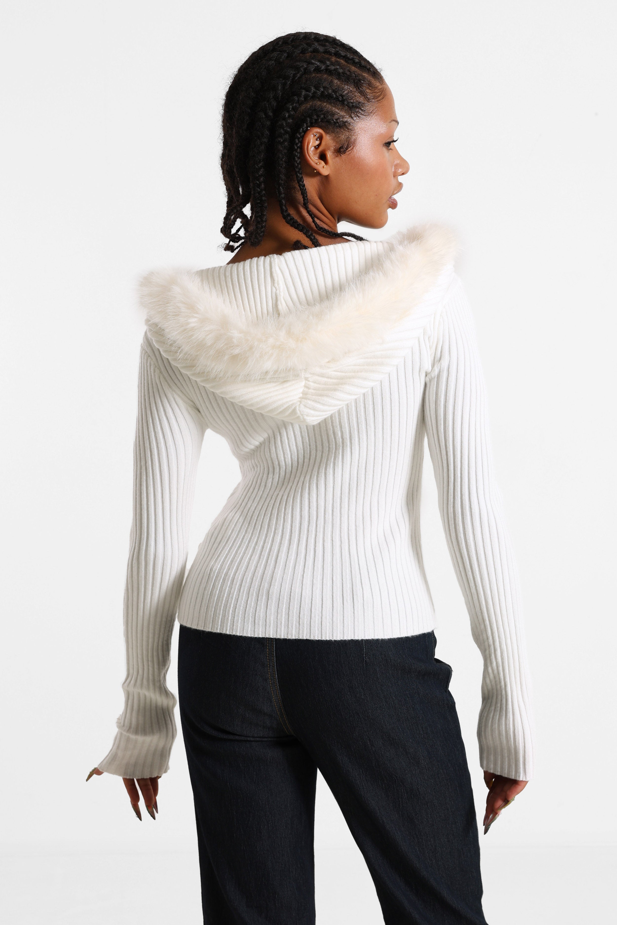 Gerippte Strickjacke - Offwhite