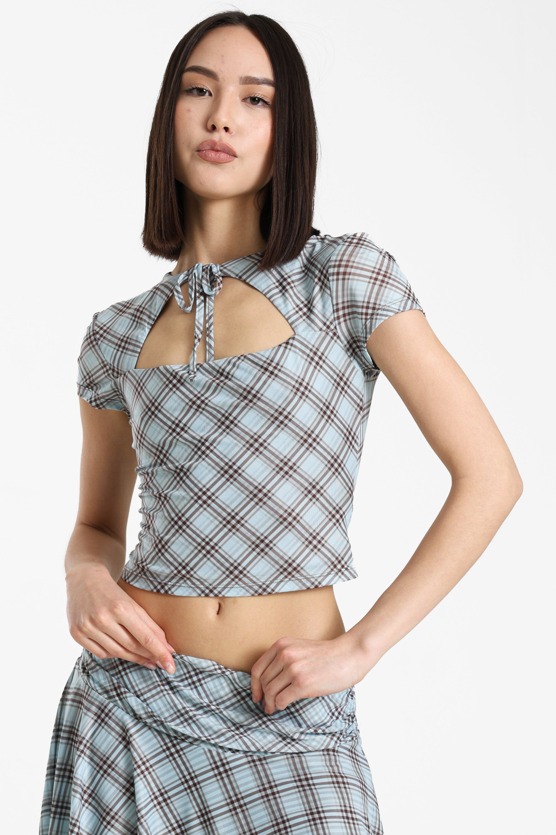 Short mesh T-shirt - Bleu clair + Brun