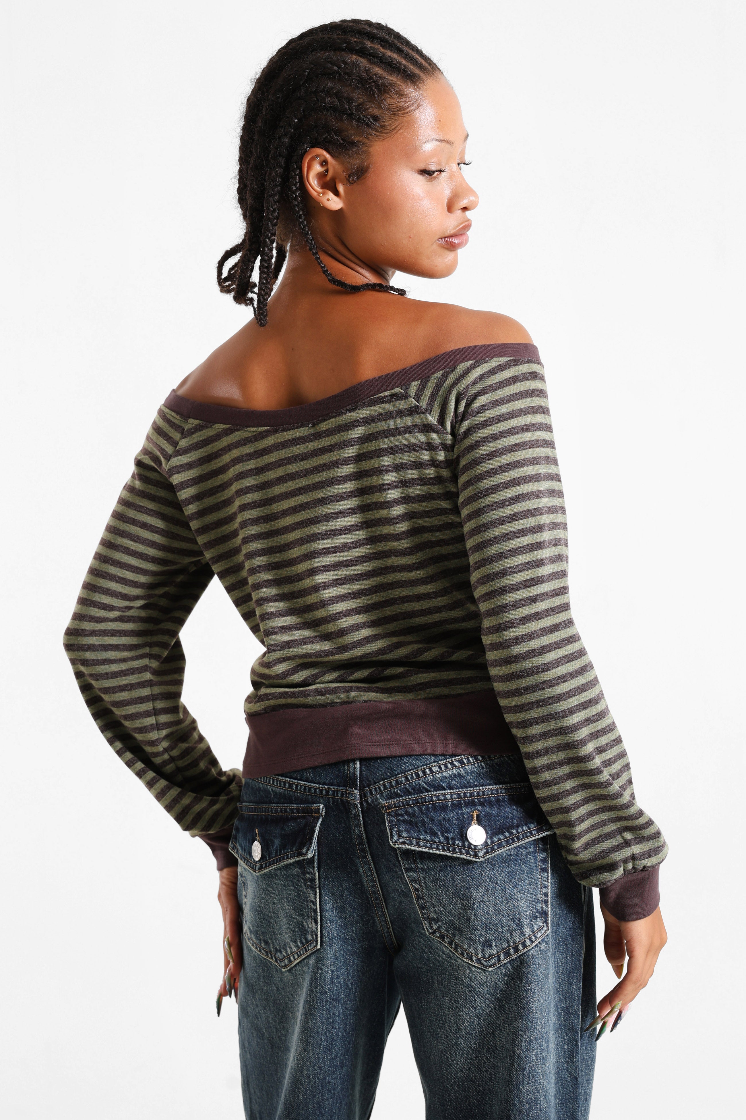 Camicia off shoulder maniche lunghe - Olive + Brun