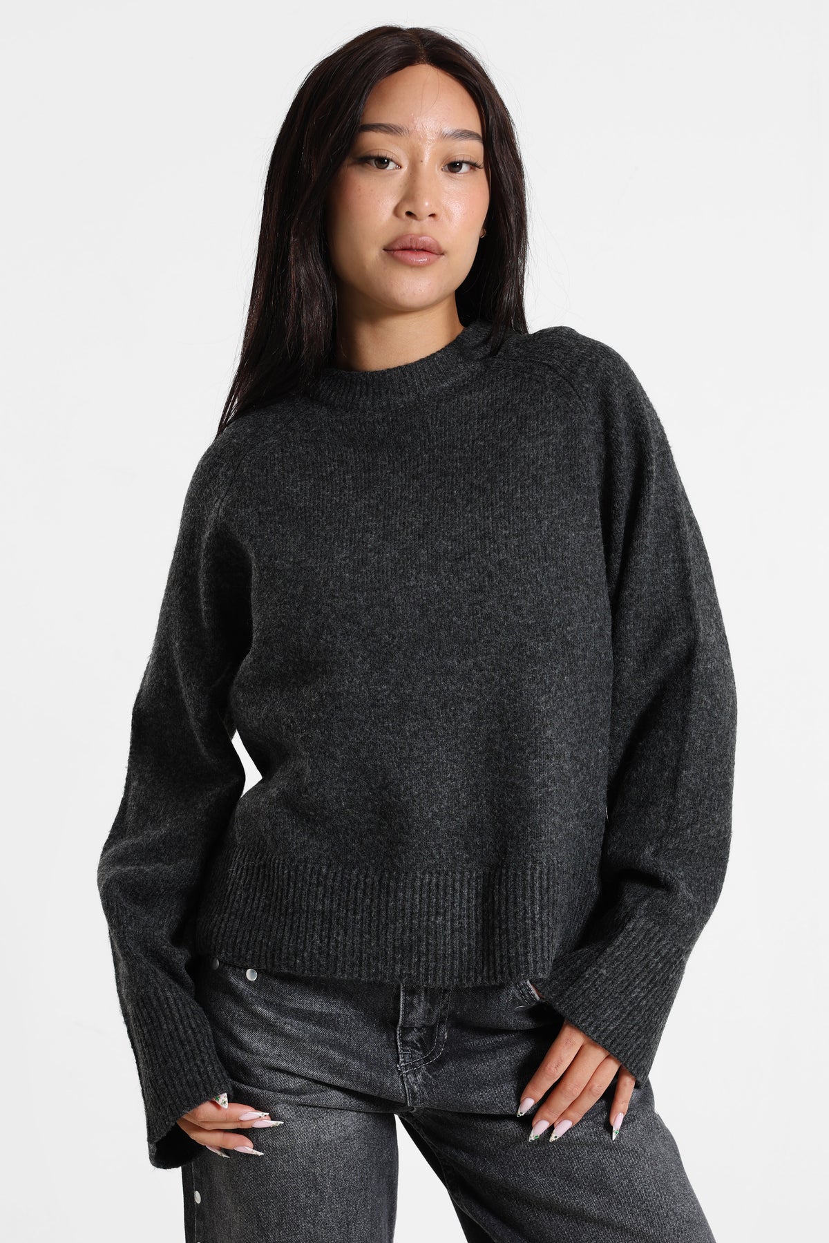 Maglione ampio in maglia - Anthracite chiné