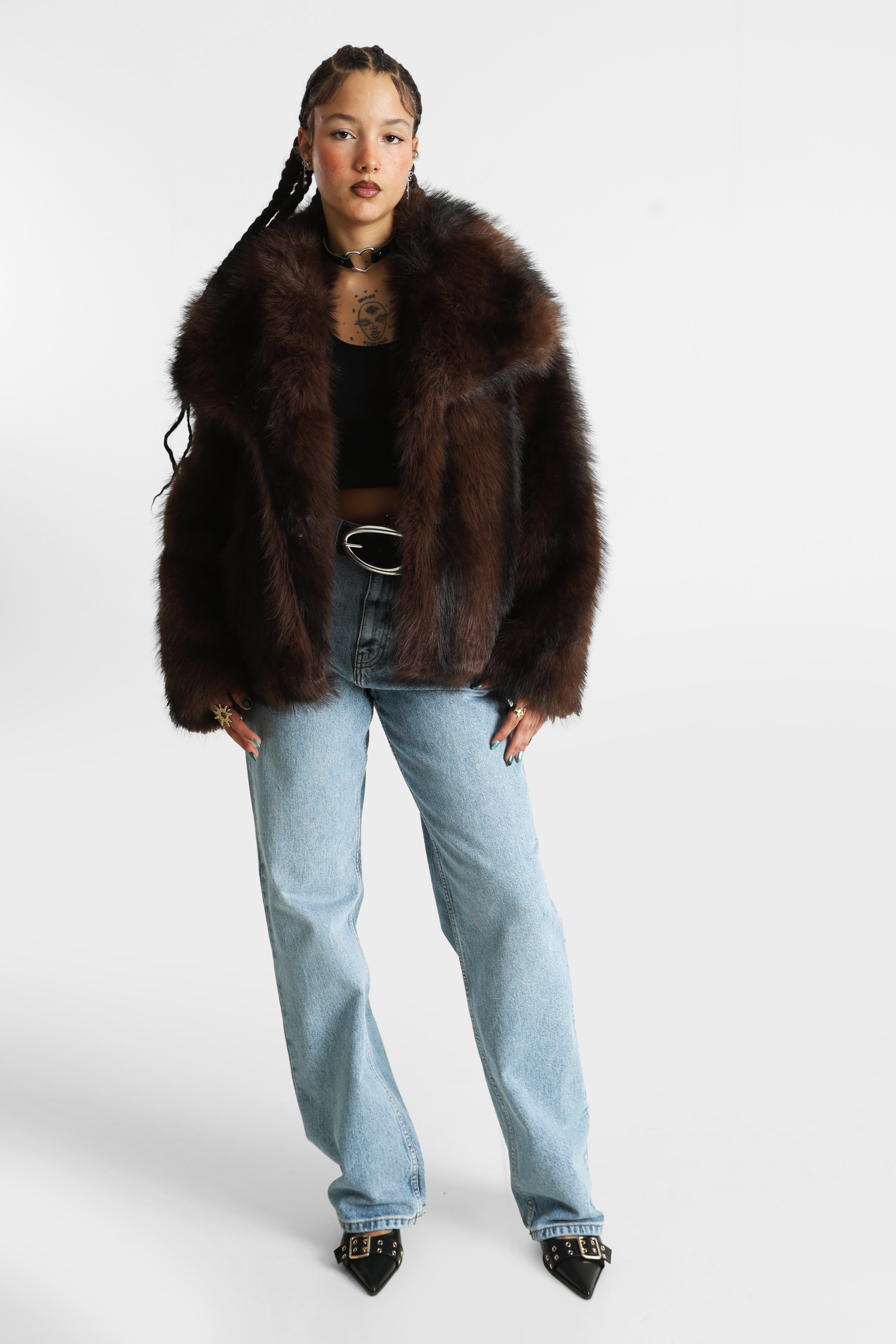 Manteau court en fourrure synthétique - Brown