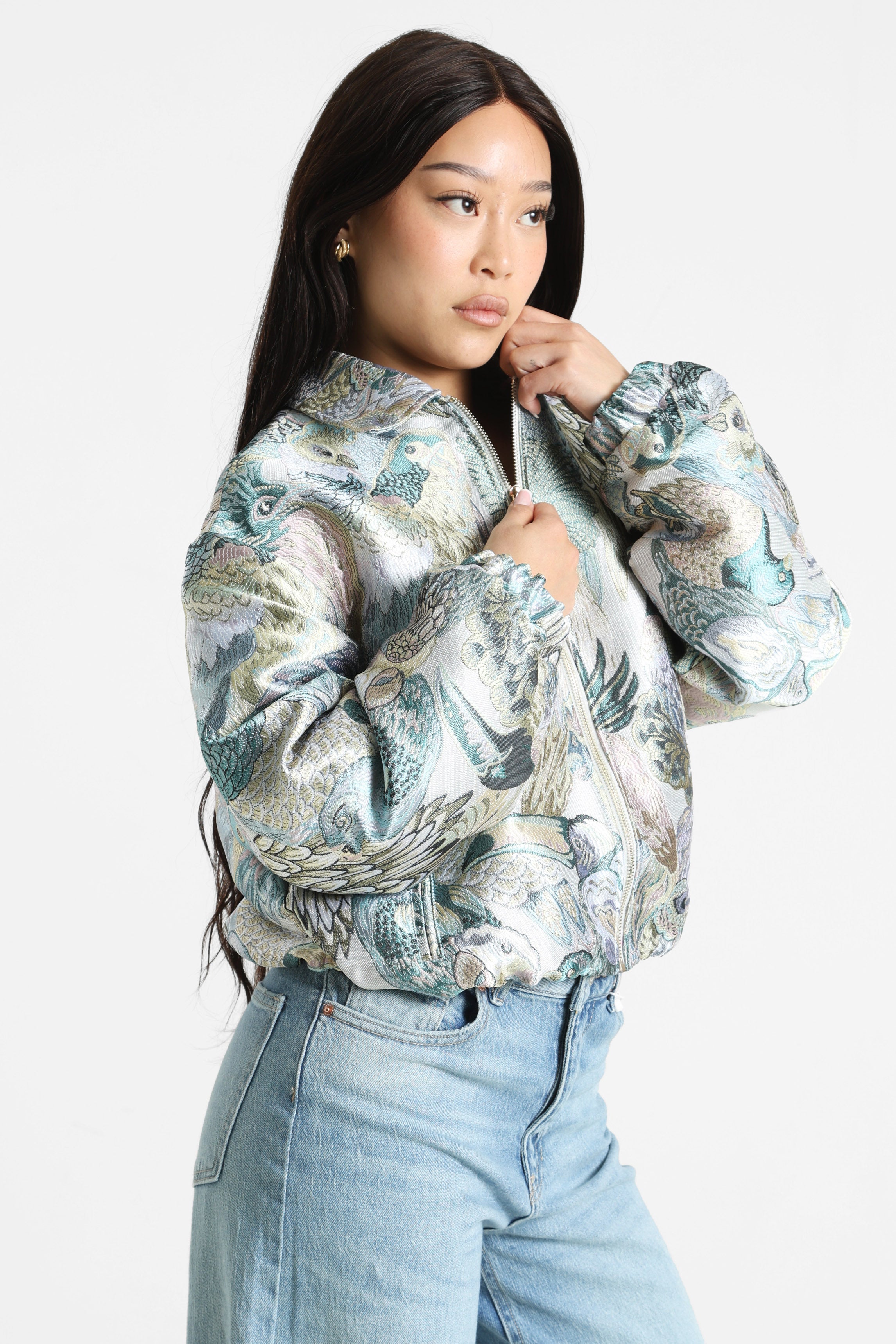 Lightweight cropped jacket - Blue + Multicolor