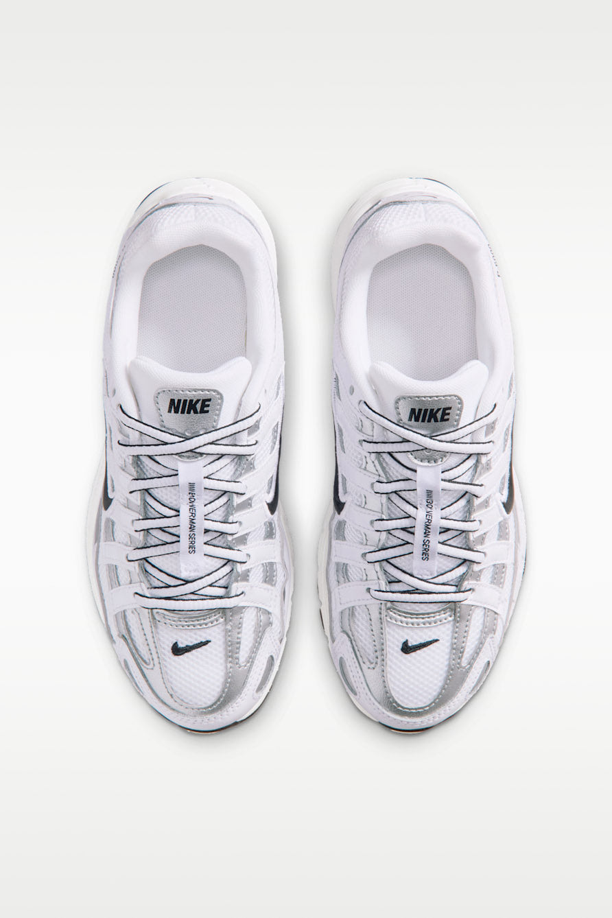 P-6000 Sneaker - White + Black + Metallic Silver