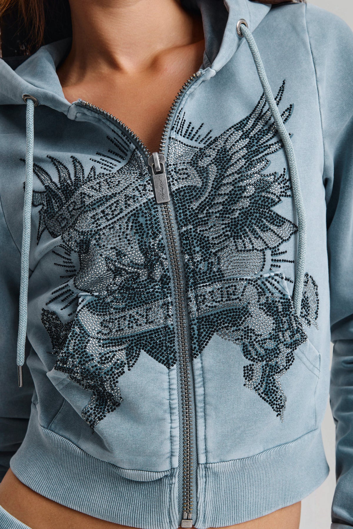 Stay True short zip-up hoodie sweatshirt - Blue Washed
