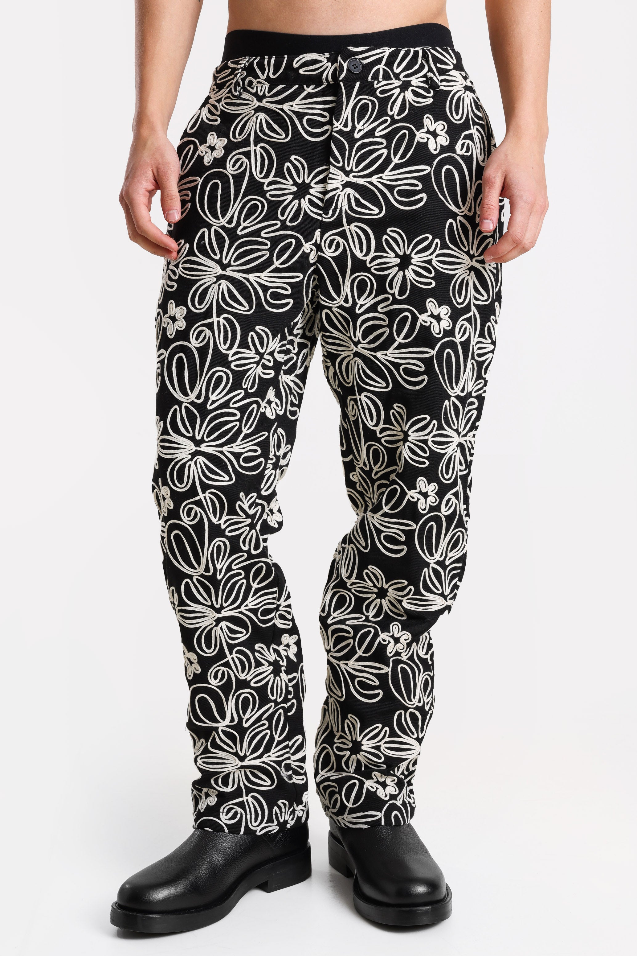 Stoffhose - Black + Offwhite