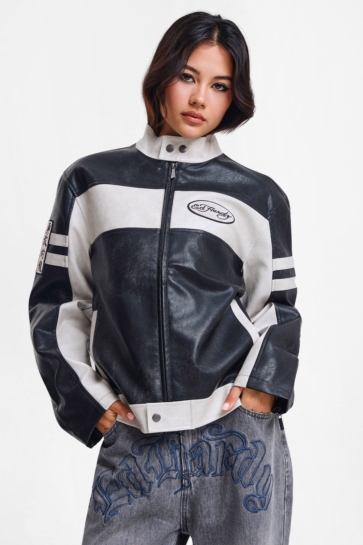 Los Angeles Kunstleder Bikerjacke - Black