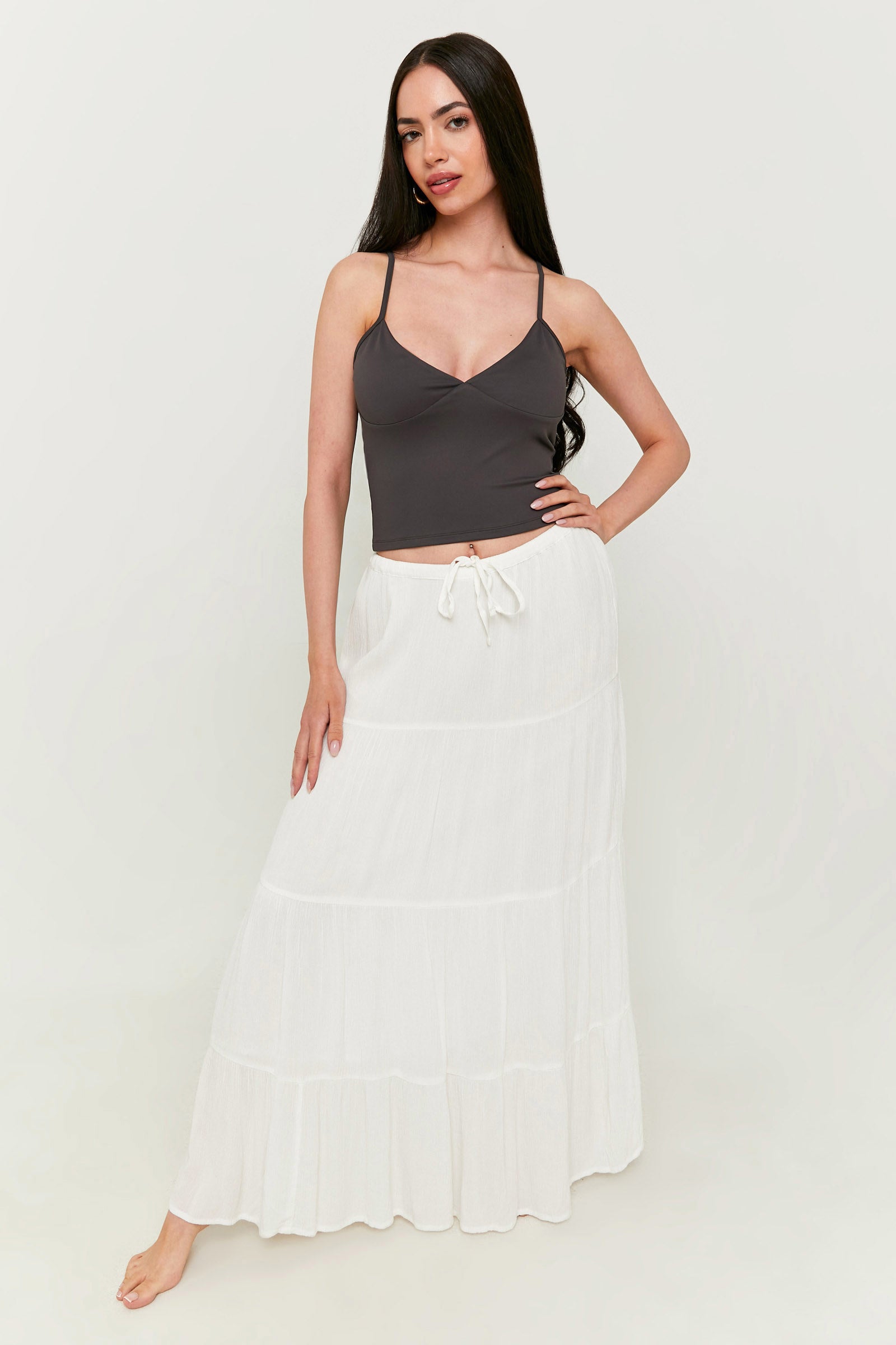 Long skirt in structured fabric - Offwhite