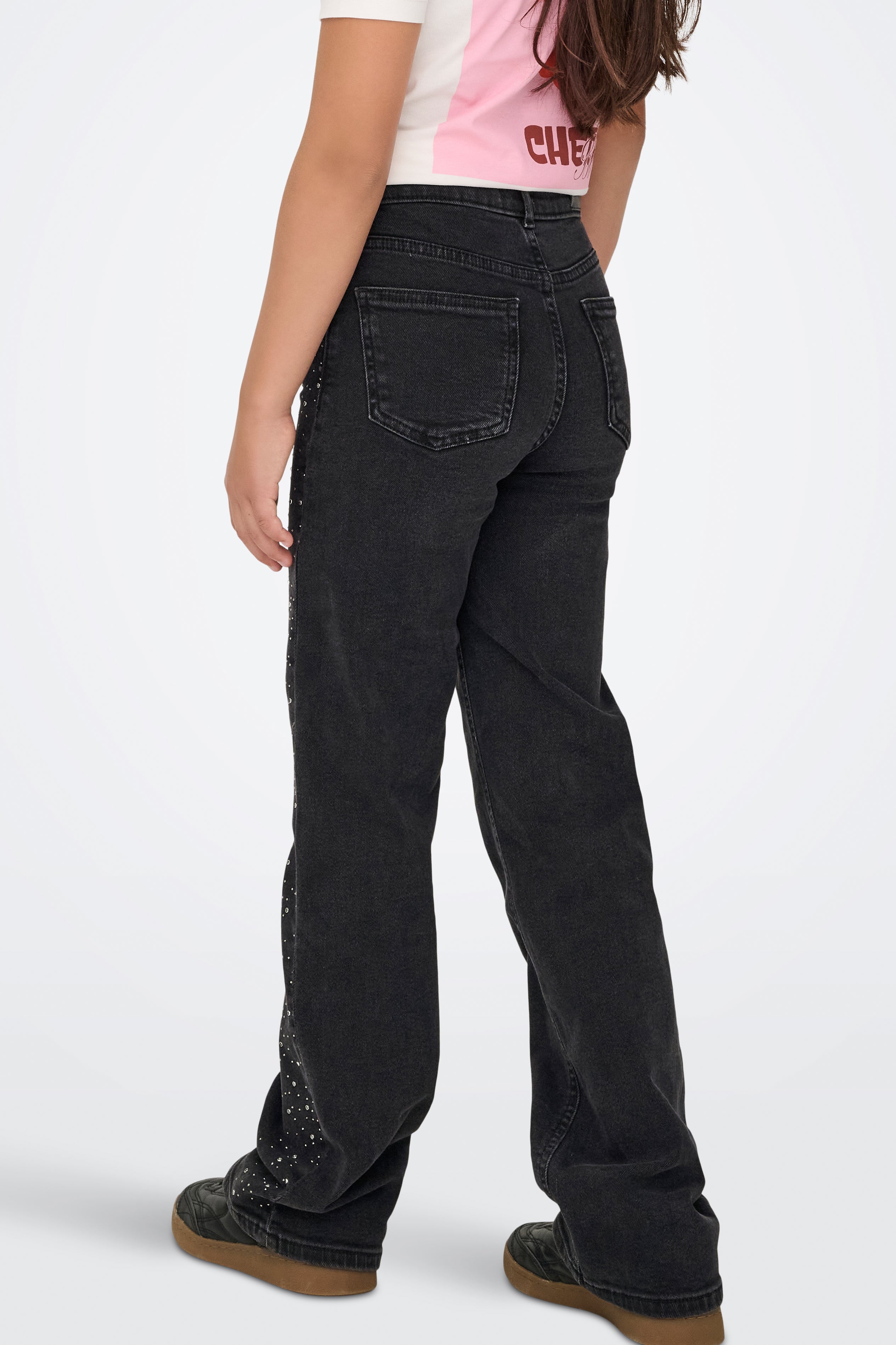 KOGJUICY Jambe large avec strass - Noir délavé