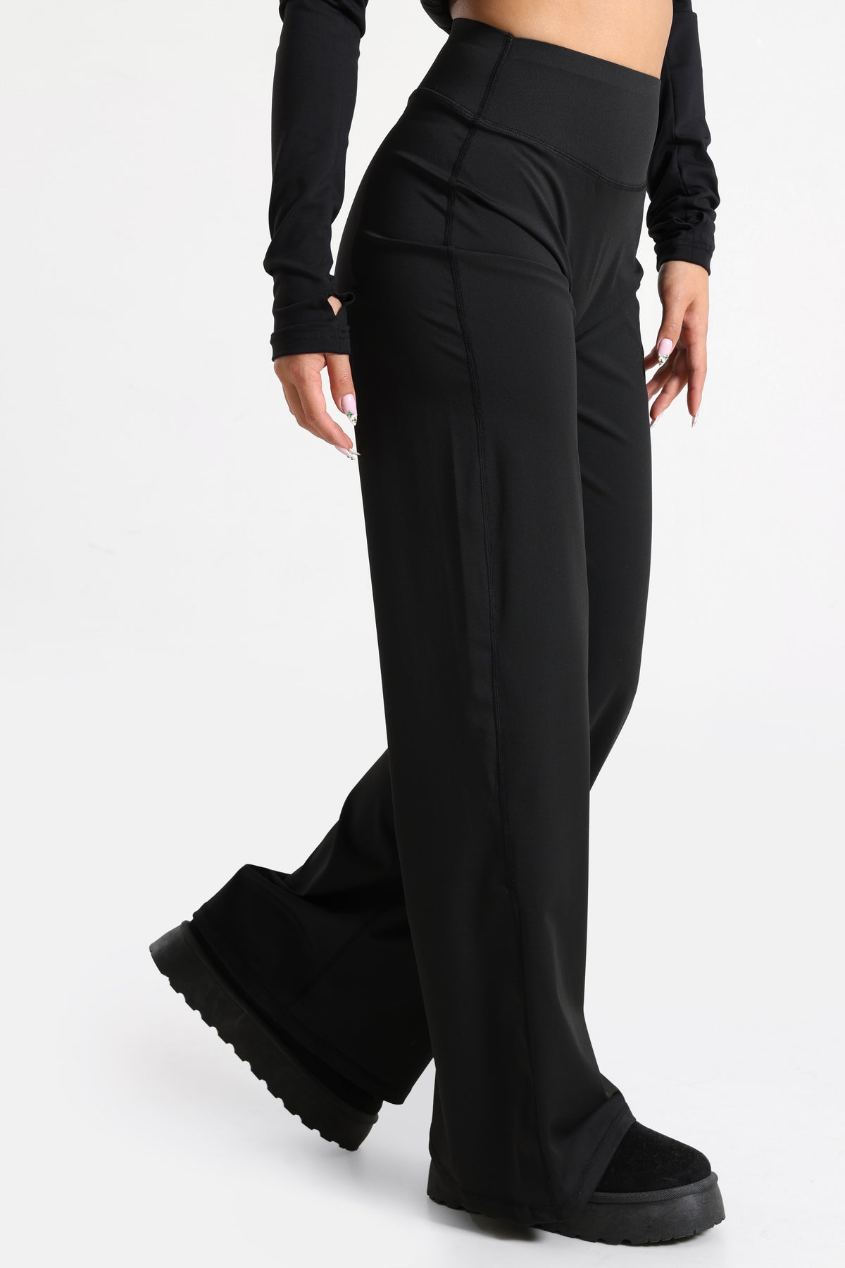 Wide Leg Leggings - Black