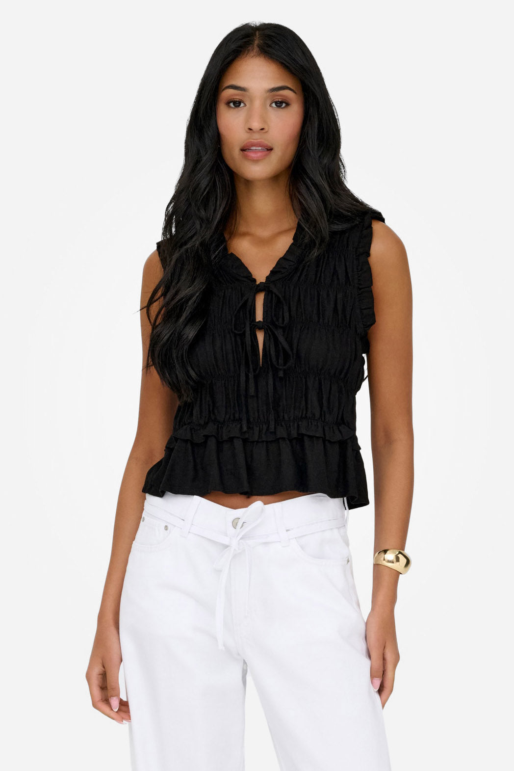 ONLGOA Crop Leinenbluse - Black
