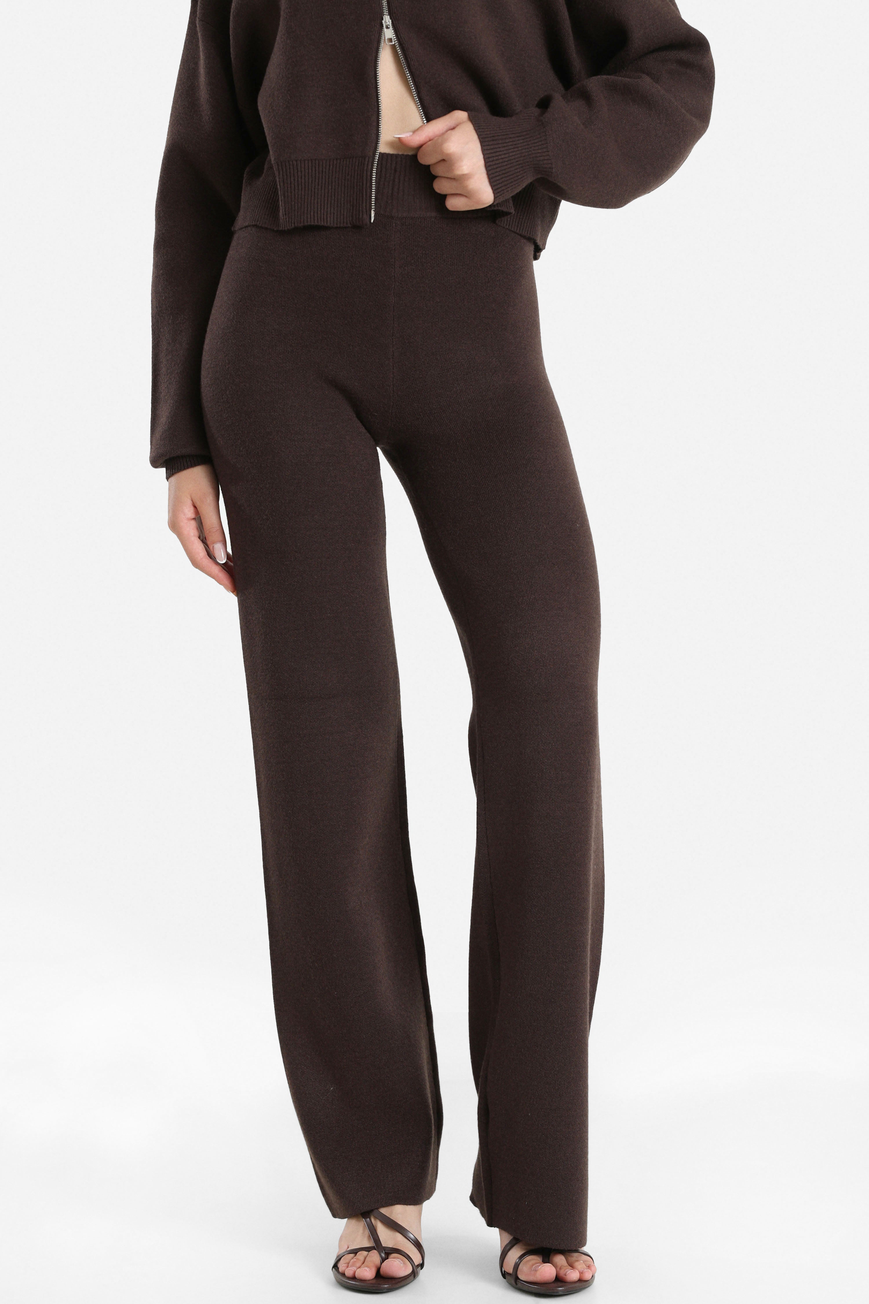 Wide Leg Strickhose - Dunkelbraun