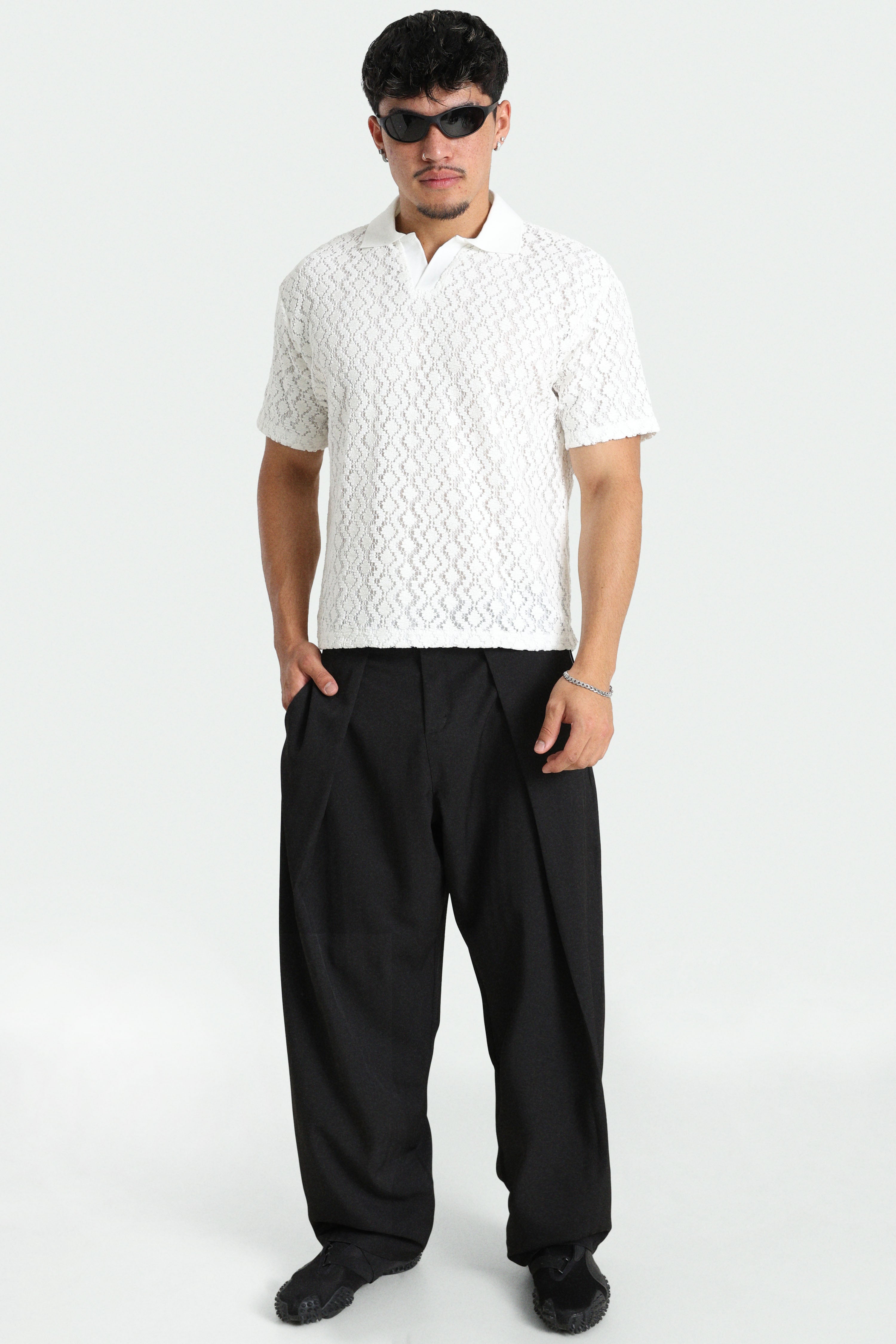 Strukturiertes Poloshirt - White