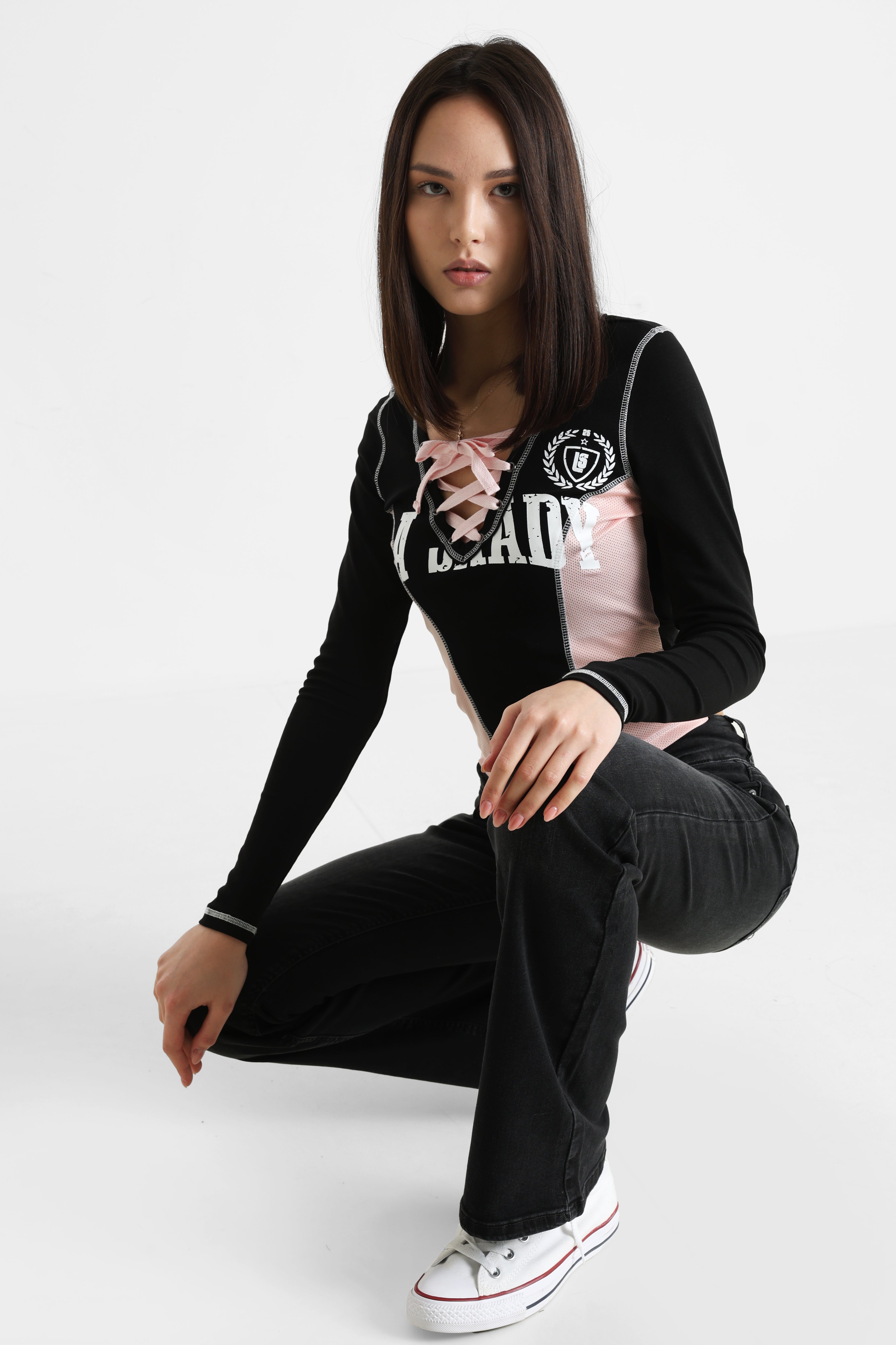 Camicia a maniche lunghe - nero + rosa