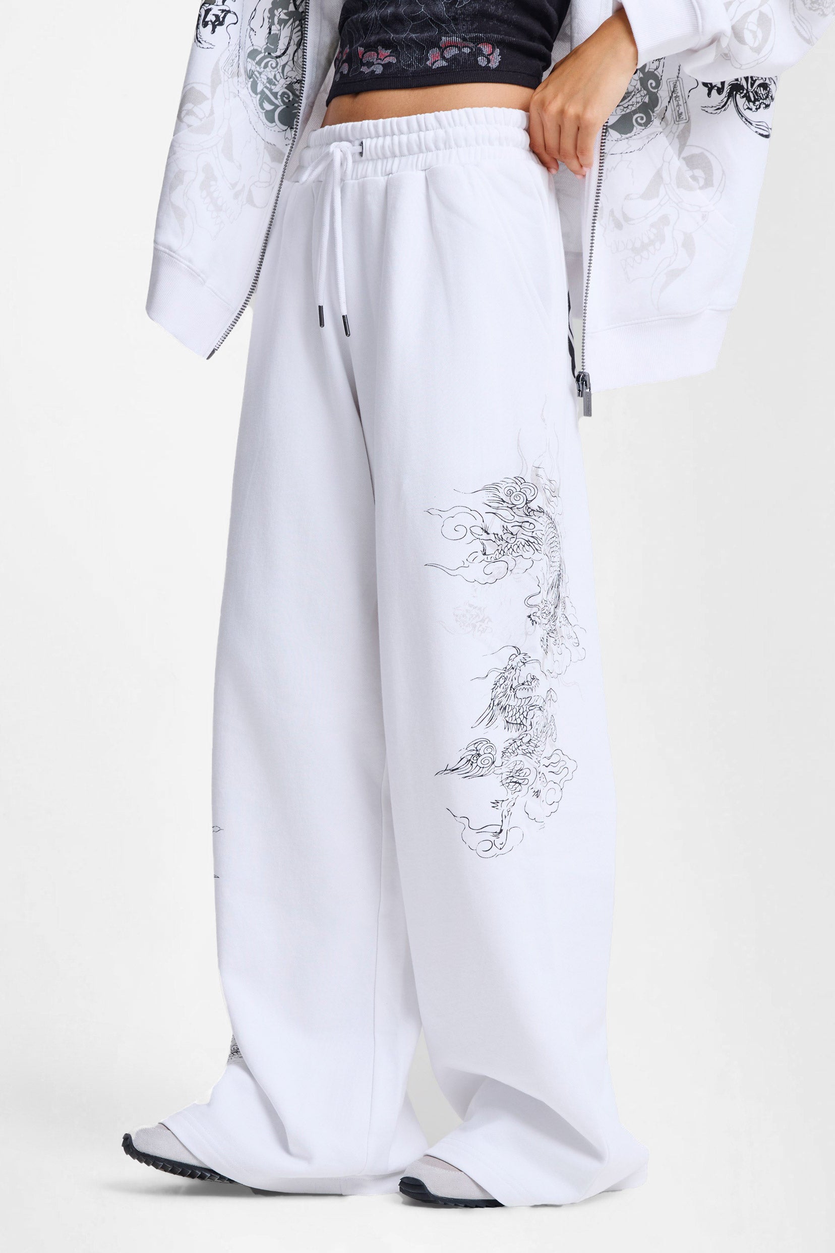 Gothic Dragon pantalon en sweat - White