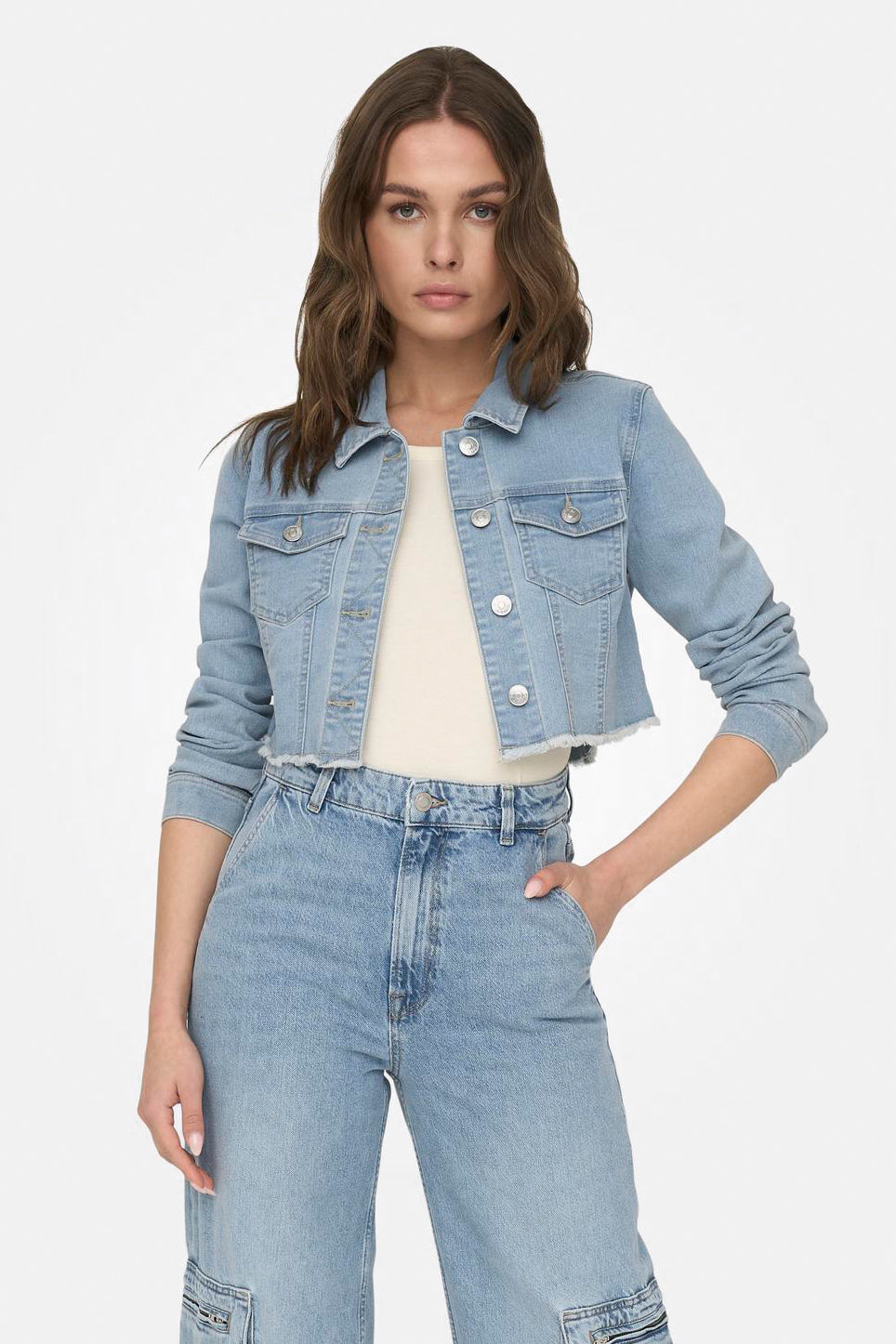 Wonder Crop Jeansjacke - Light Blue Denim