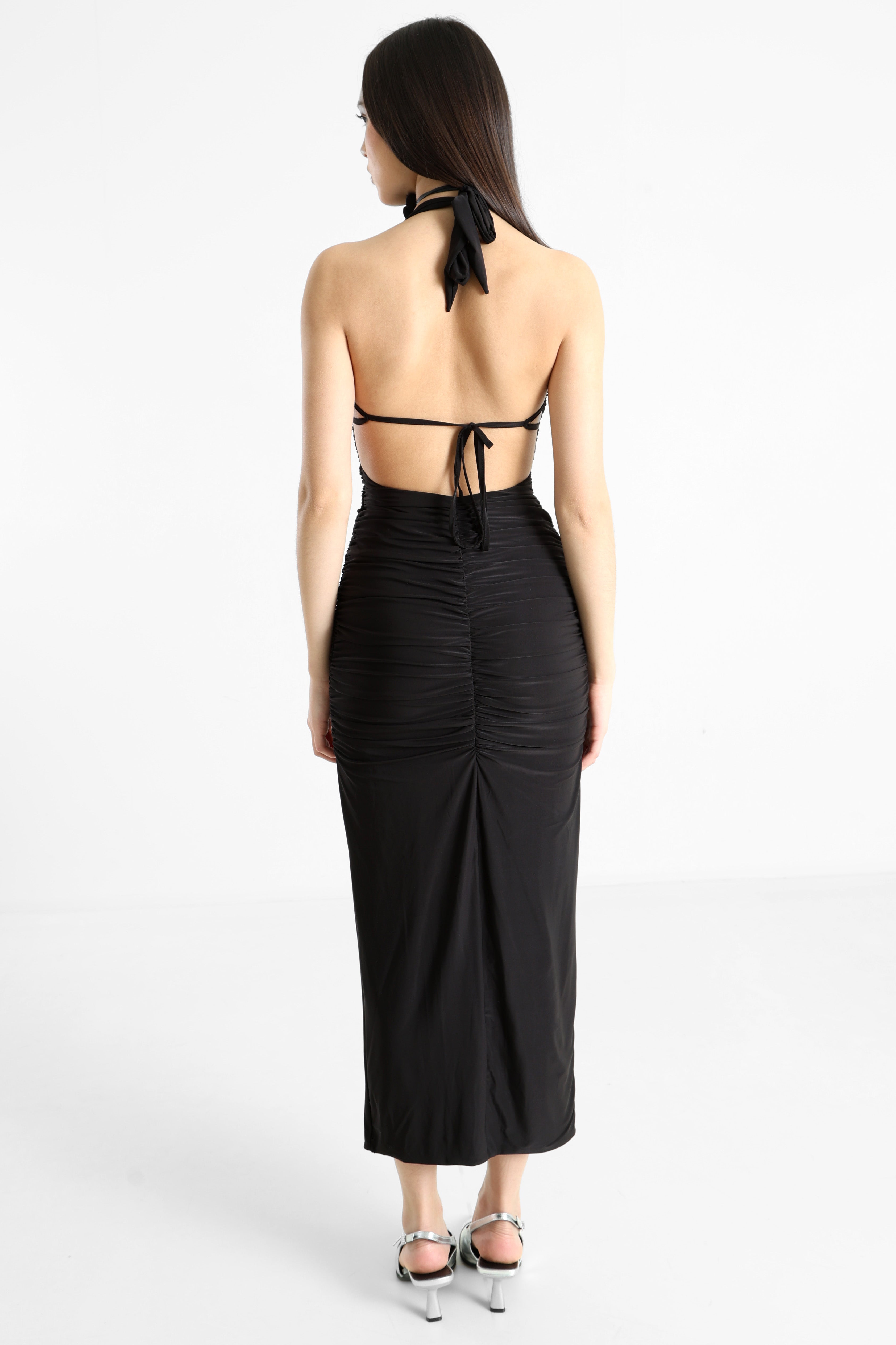 Halter neck maxi dress - black