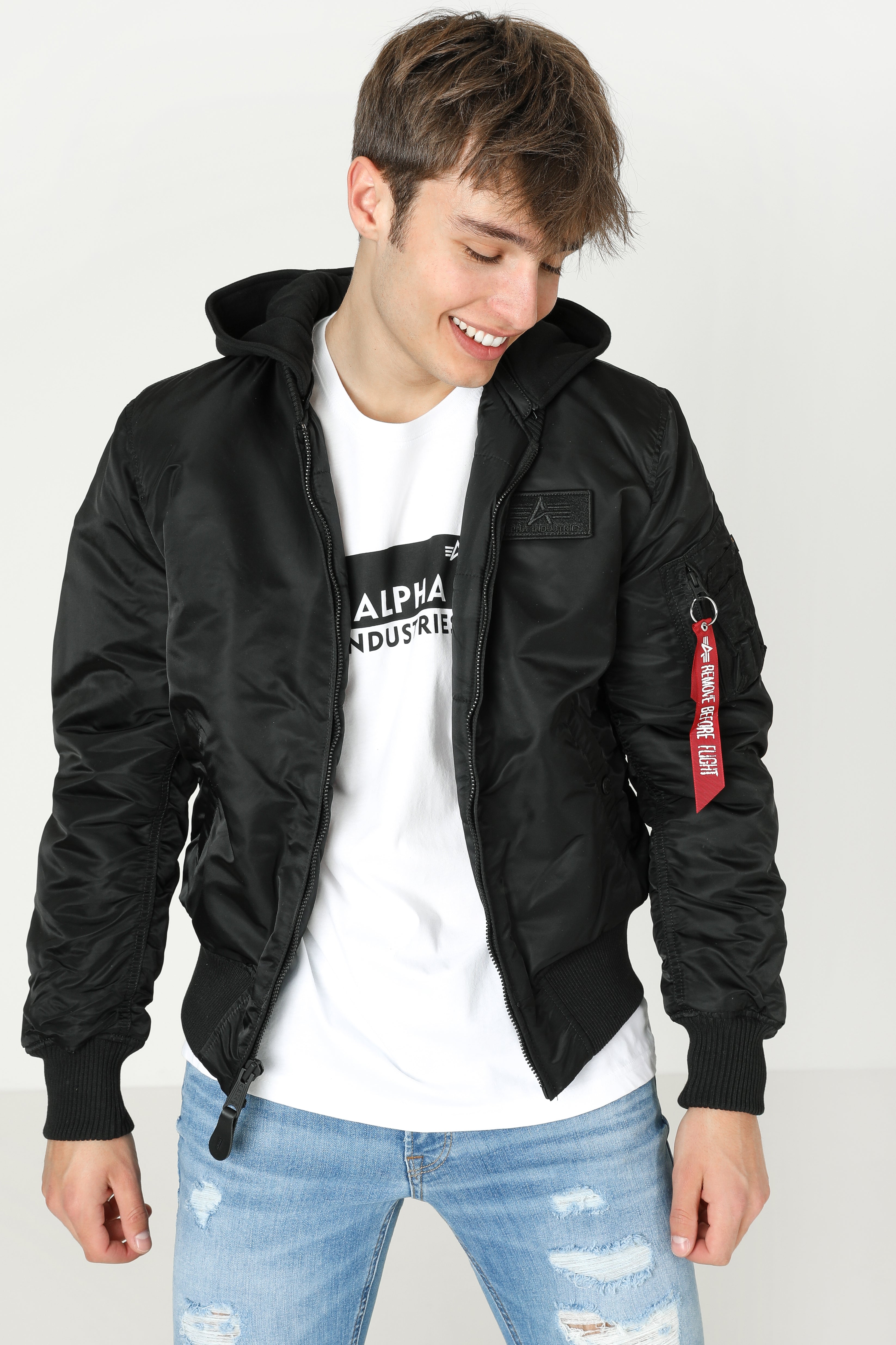 Wattierte Bomberjacke - Schwarz + Weiss