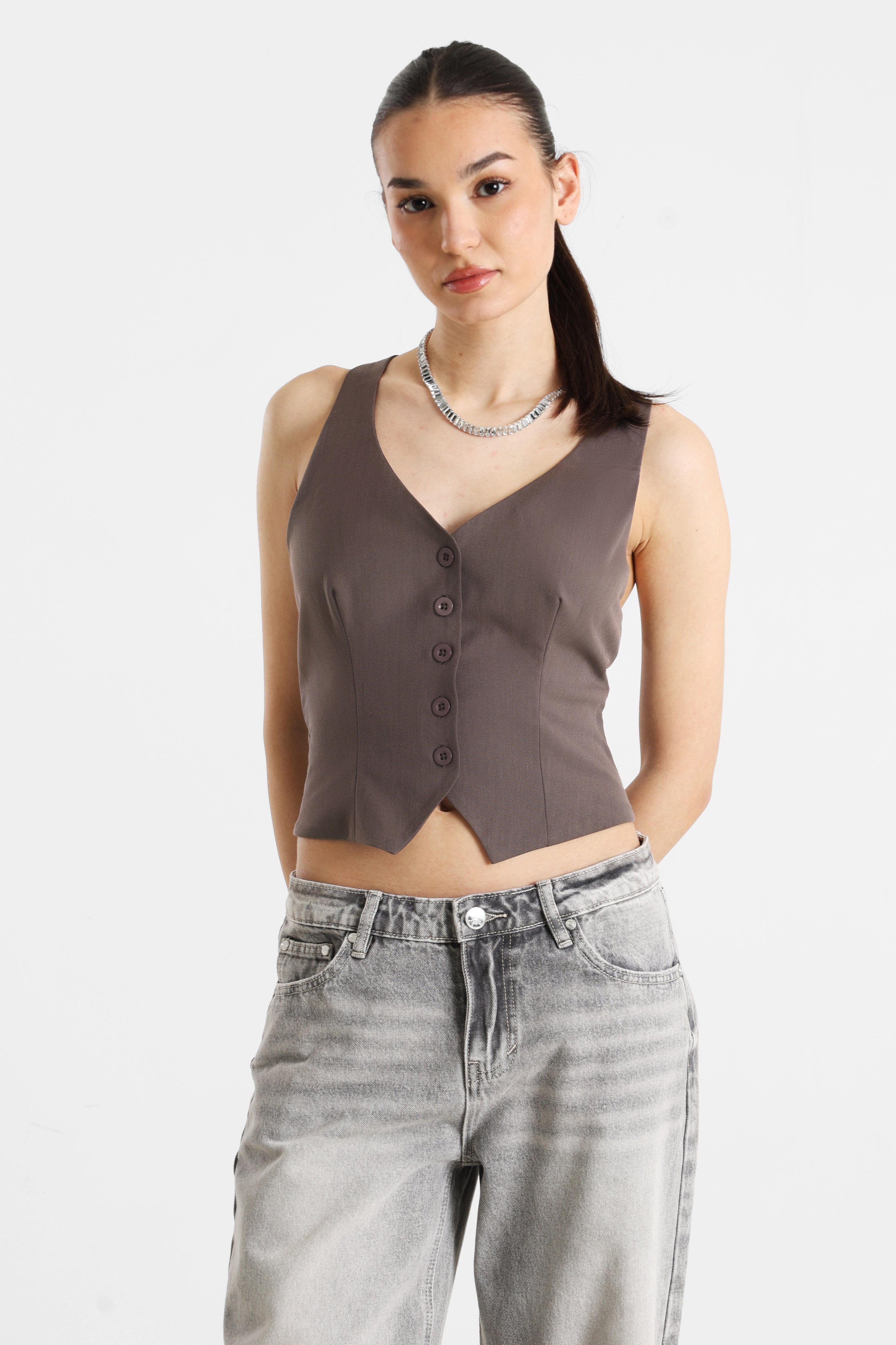 Neckholder Crop Top - Taupe