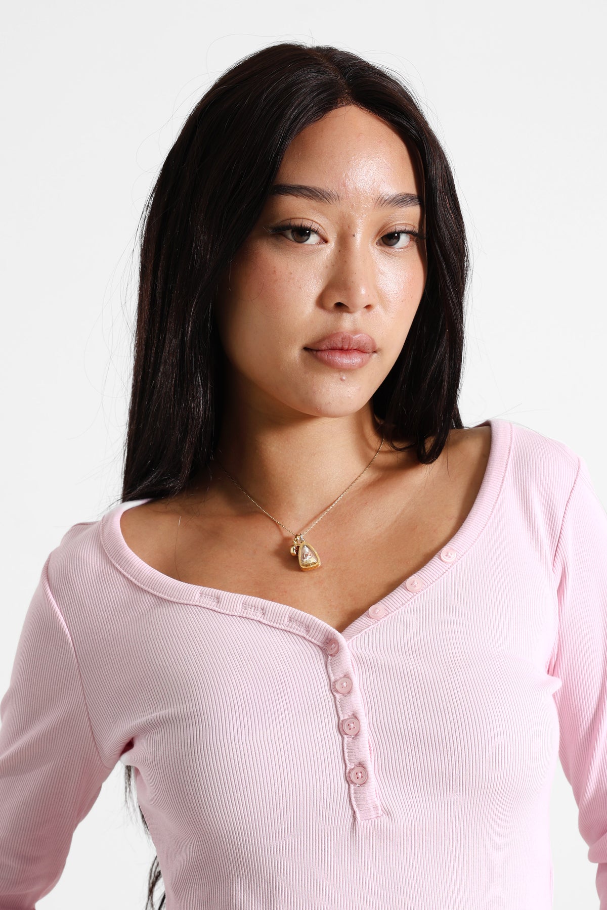Camicia corta a coste maniche lunghe - Rosa