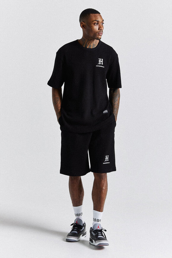 T-Shirt mit Waffelstruktur - Black + White