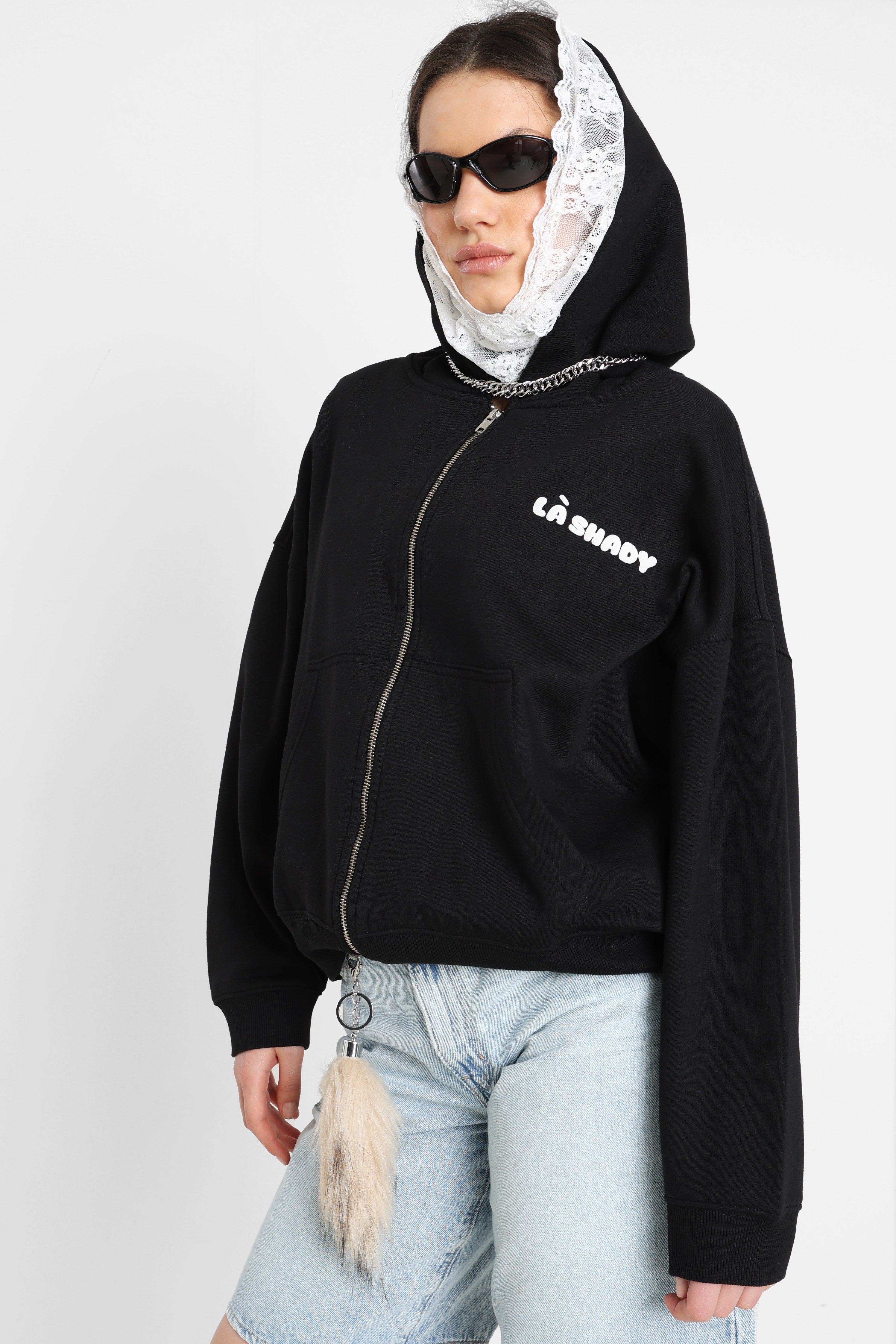 Kapuzensweatjacke - Schwarz