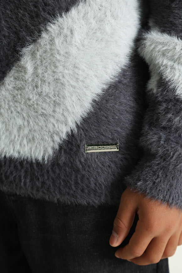 Pull en tricot poilu - Gris clair + Anthracite