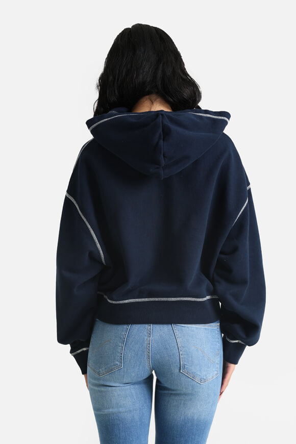 Tpstitch Badge Crop Hooded Sweatshirt - Dark Night Navy