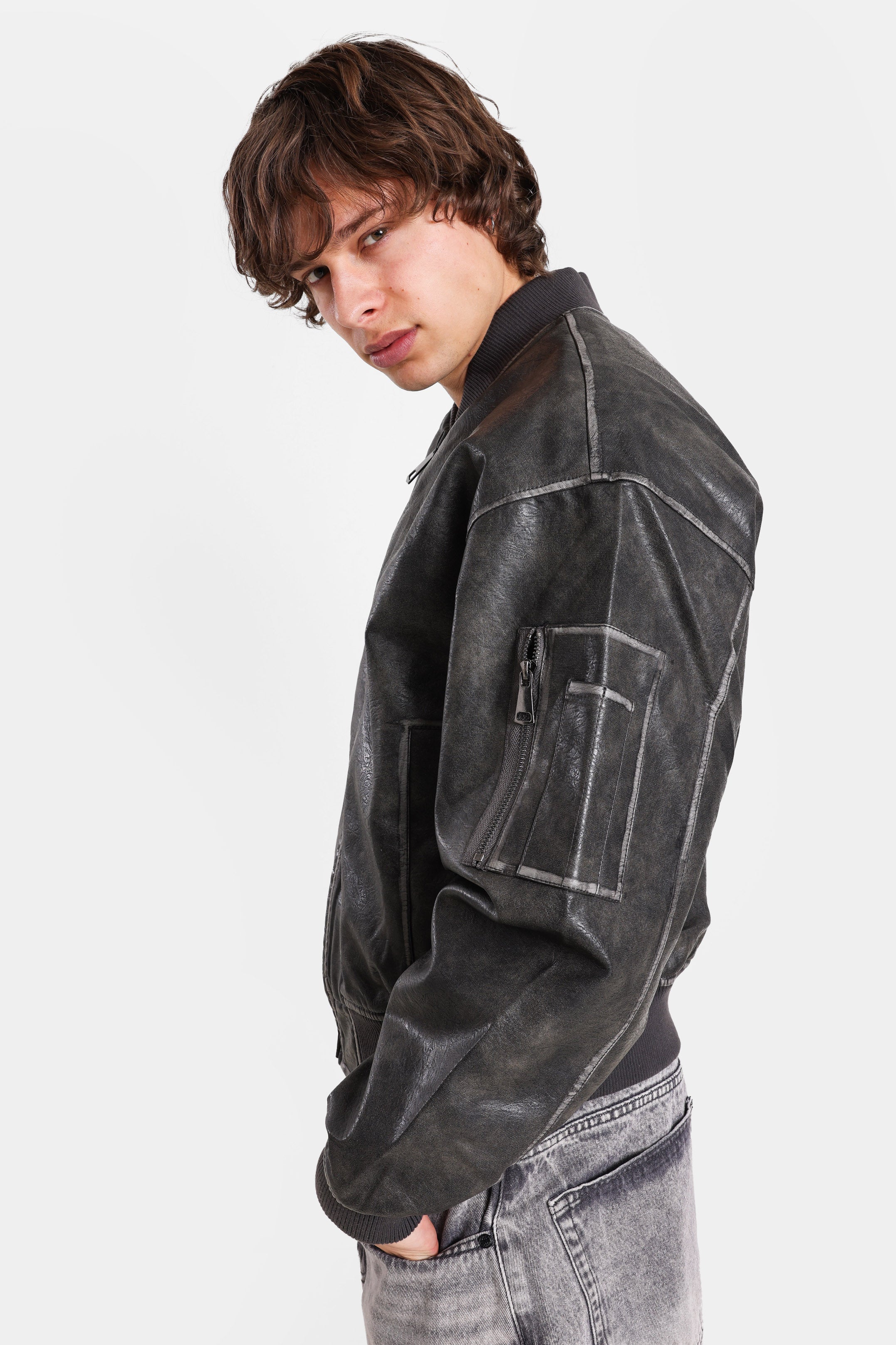 Veste bomber en similicuir - Dark Grey
