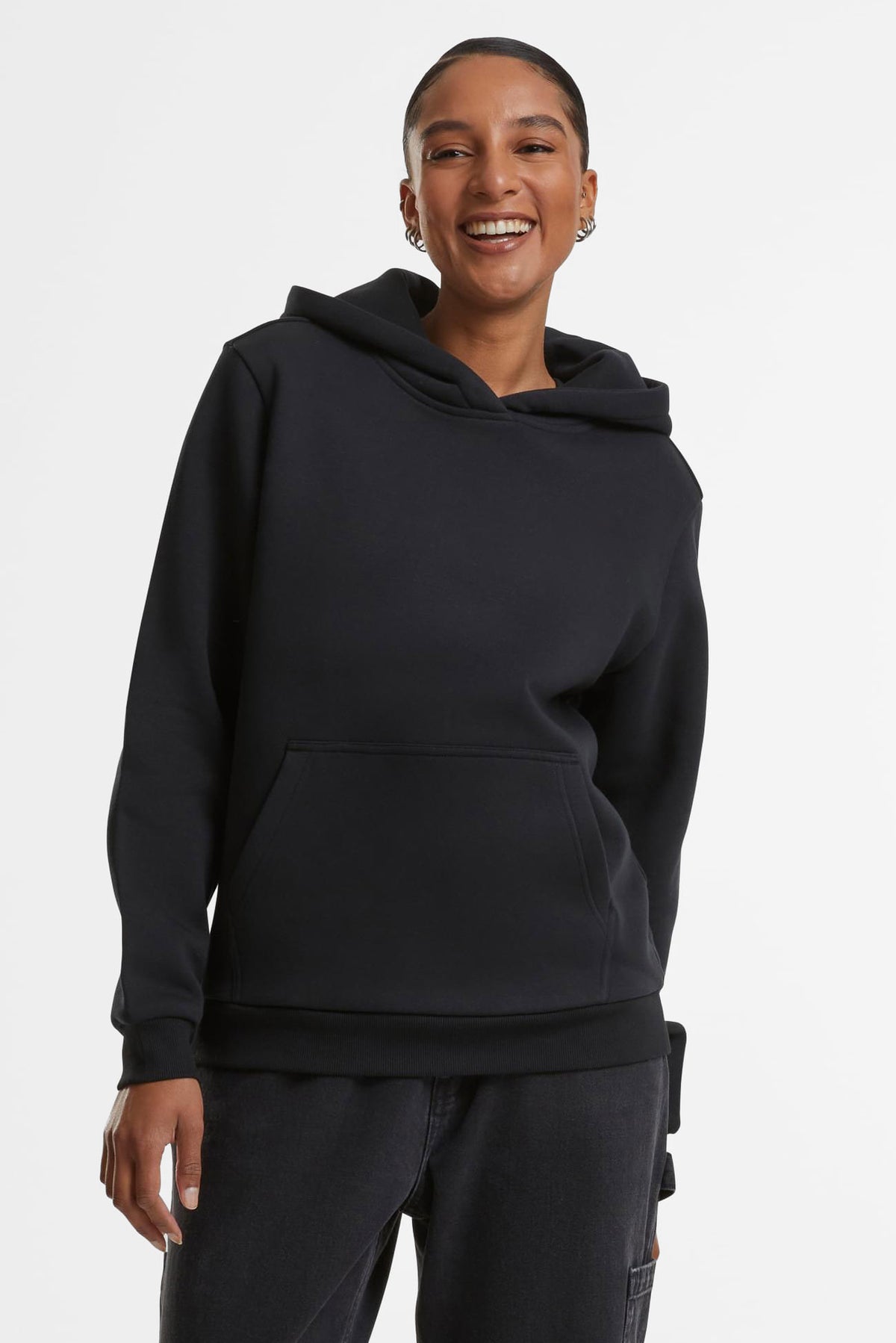 Felpa con cappuccio soffice - Black
