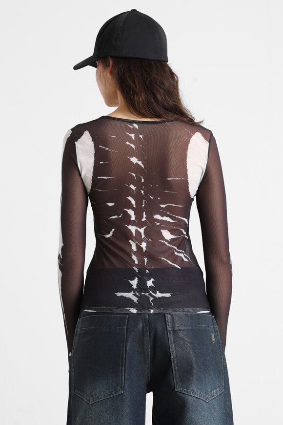 T-shirt à manches longues en maille - noir + blanc