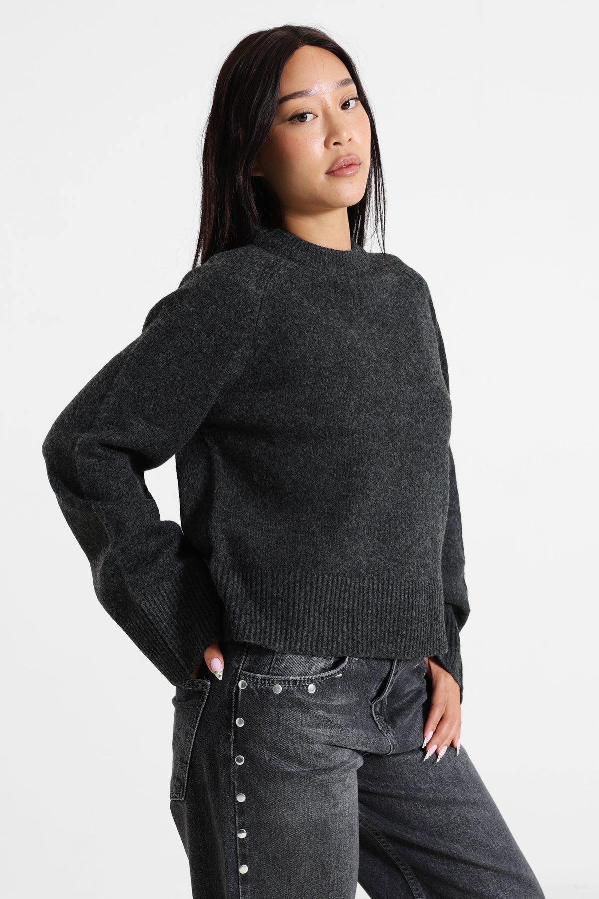 Maglione ampio in maglia - Anthracite chiné