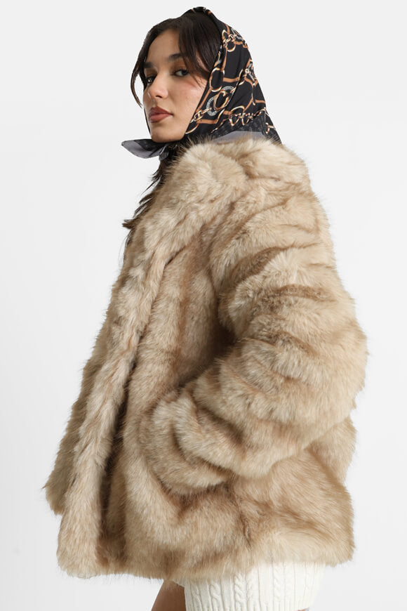 Cappotto in pelliccia sintetica - beige + marrone