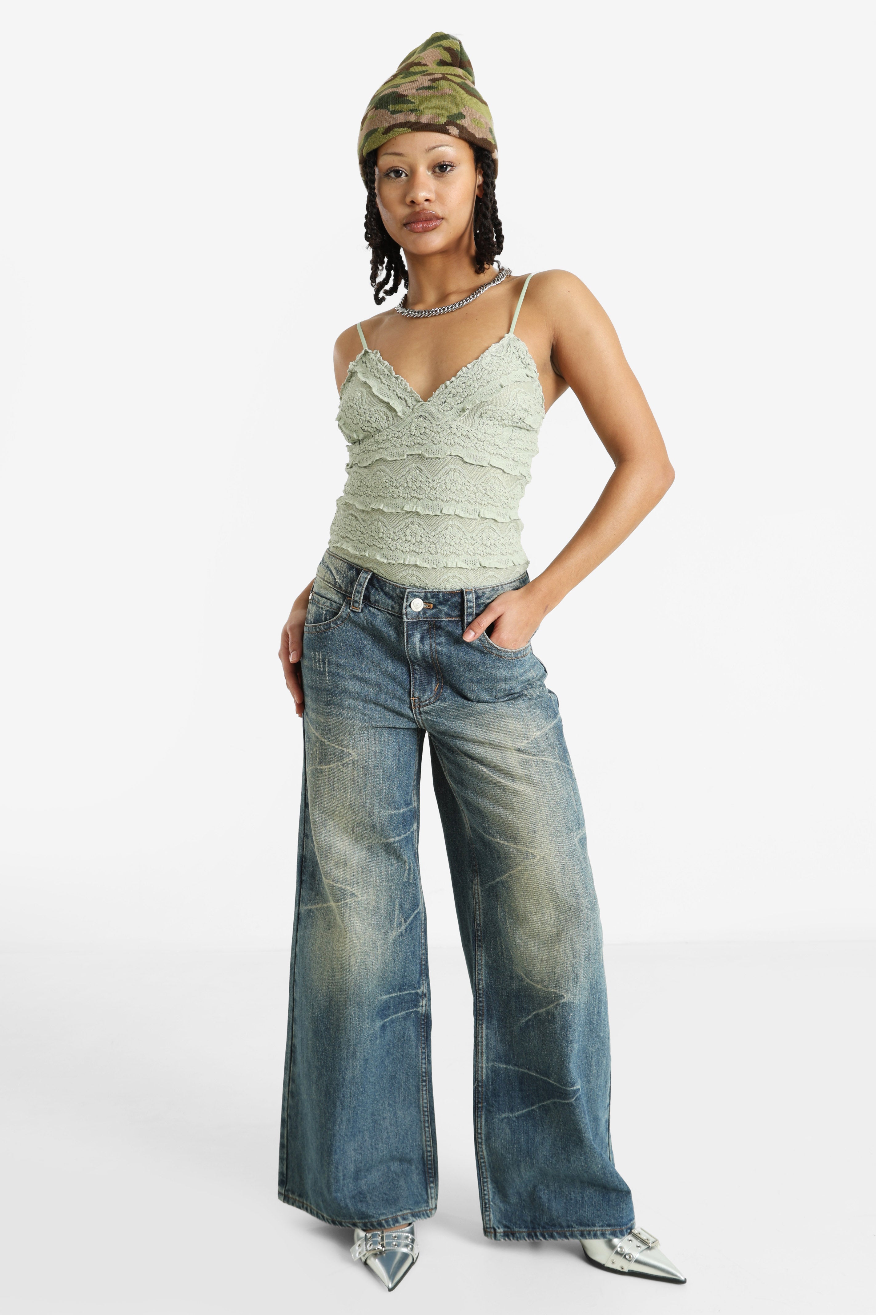 Wide Leg Jeans - Blau Denim