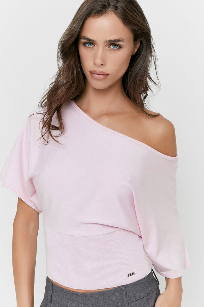 Maglione corto in maglia fine - Light Pink
