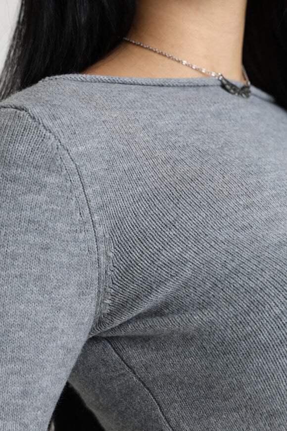 Crop Strickpullover - Grau meliert
