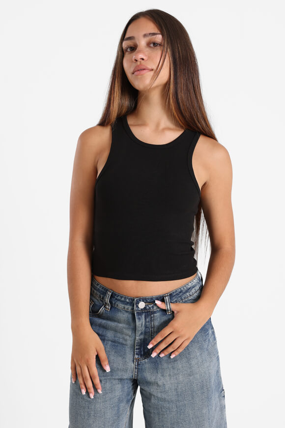 Geripptes Crop Tanktop - Schwarz
