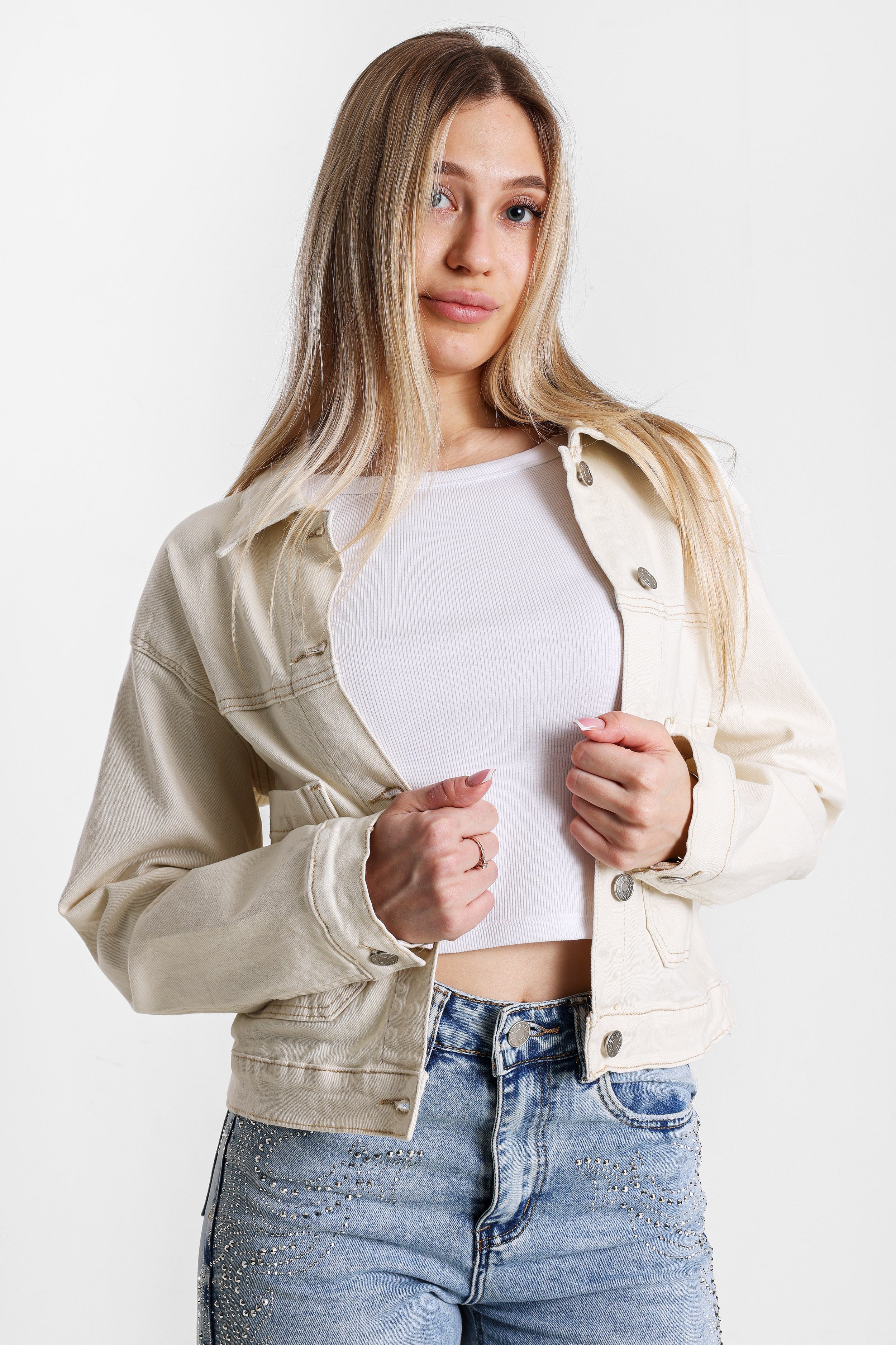 Crop Jeansjacke - Cream