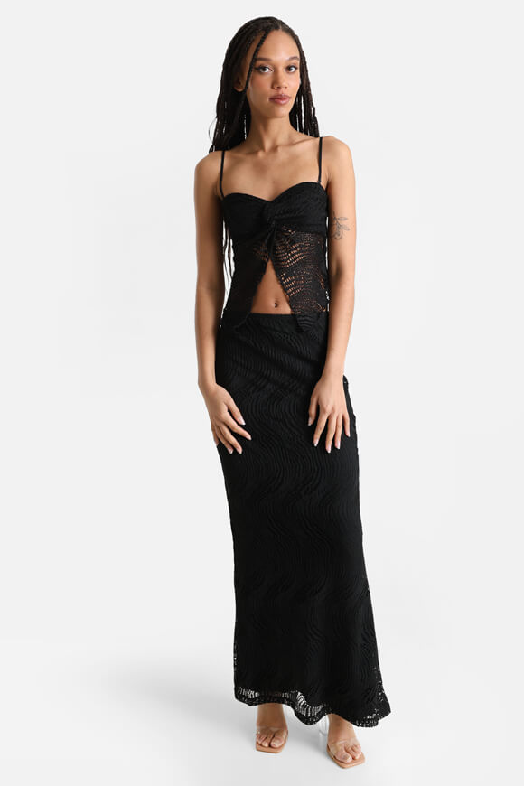 Crop Trägertop mit Lochmuster - Schwarz