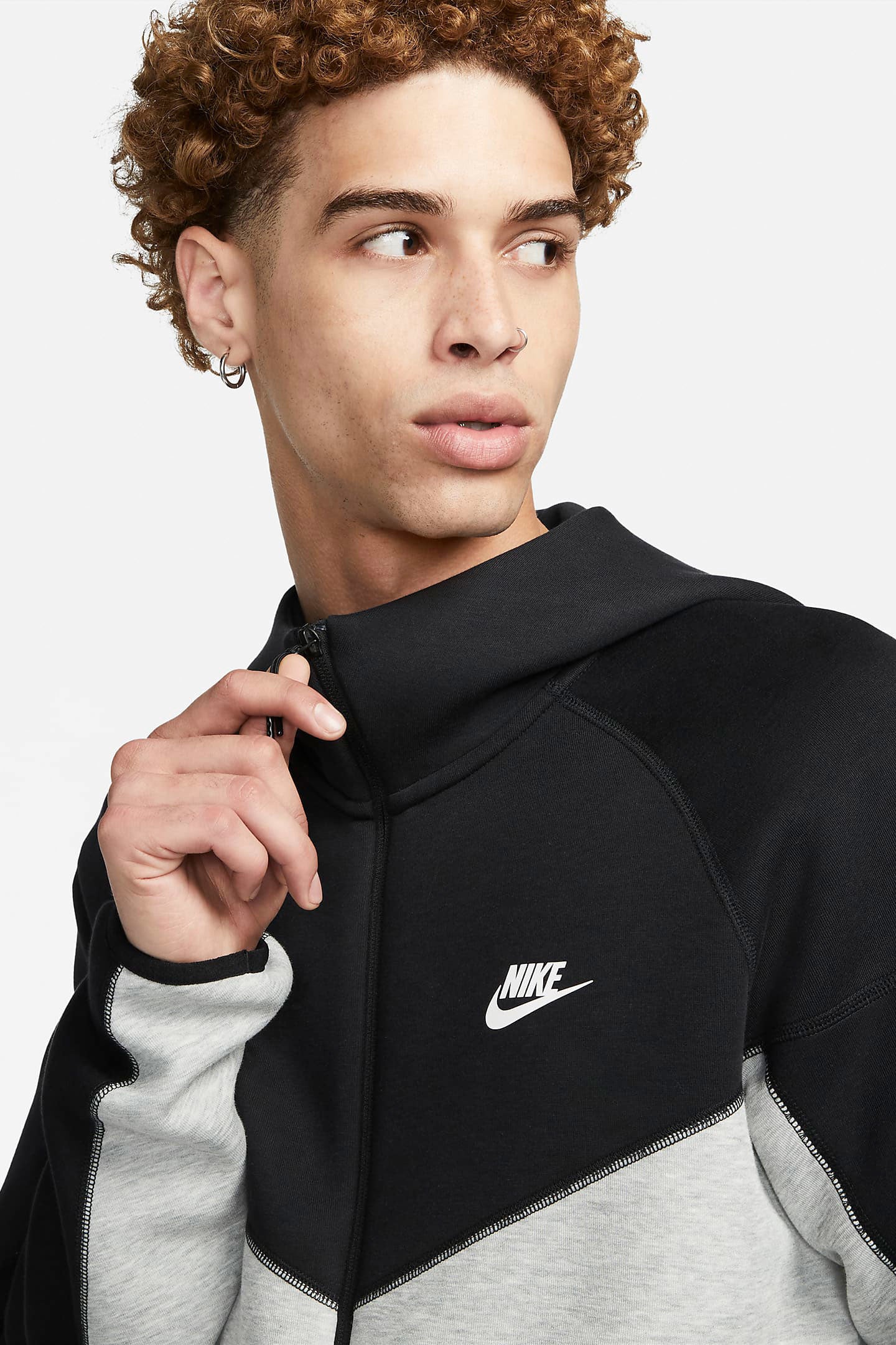 Sportswear Tech Fleece Kapuzensweatjacke - Light Grey Heather + Black