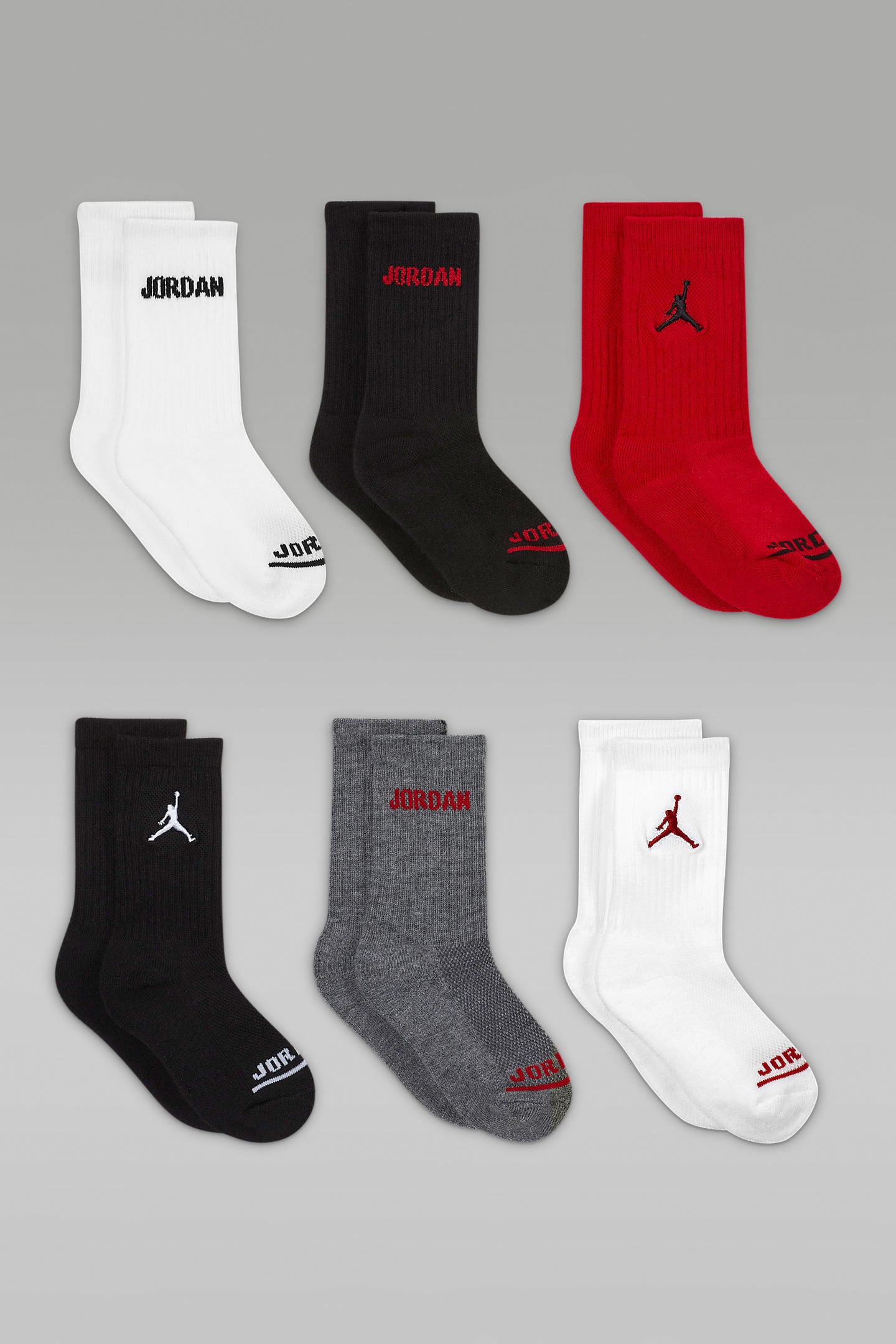 Set of 6 pairs of socks - Black + Red + White + Dark Grey