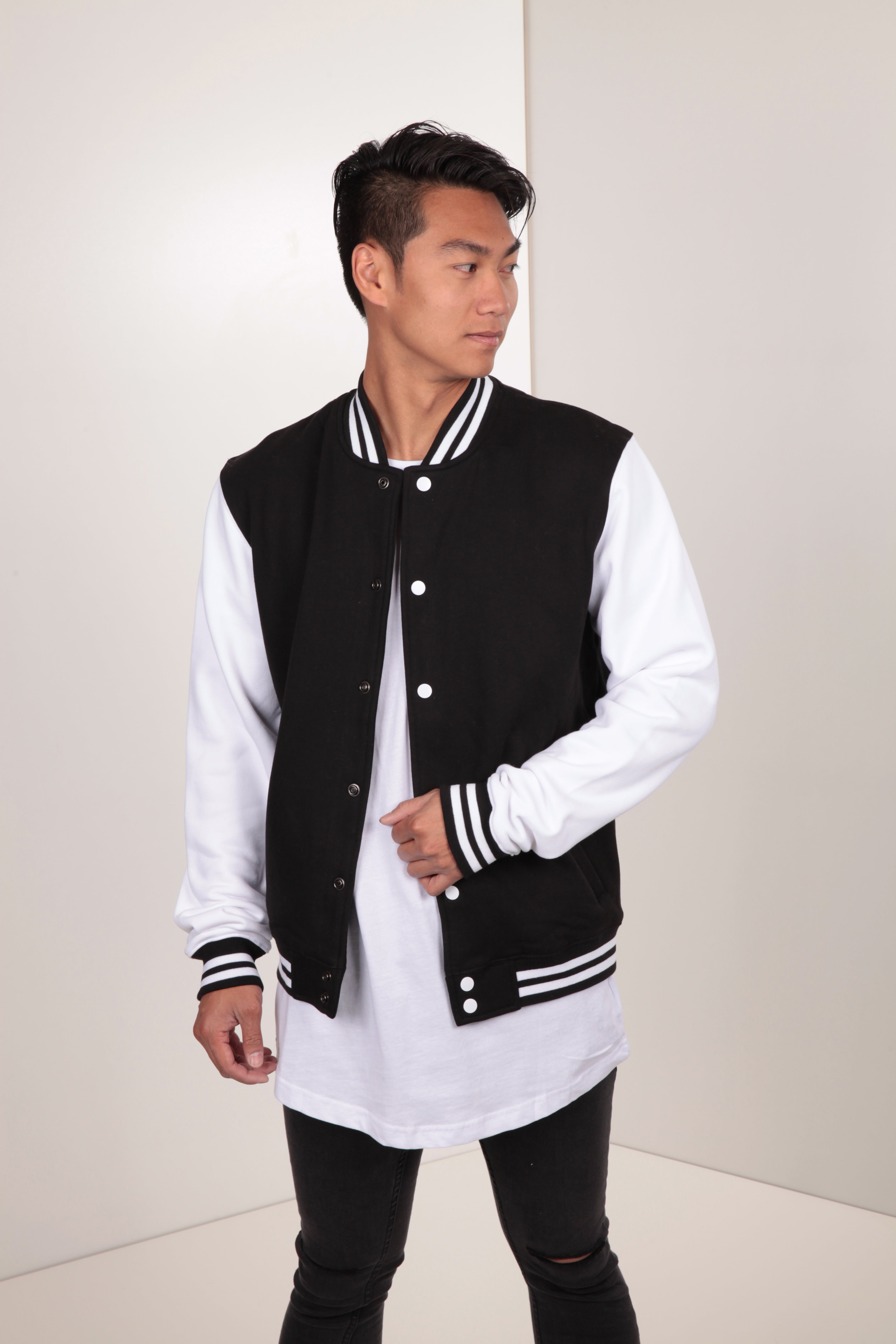 College-Sweatjacke - Schwarz + Weiss