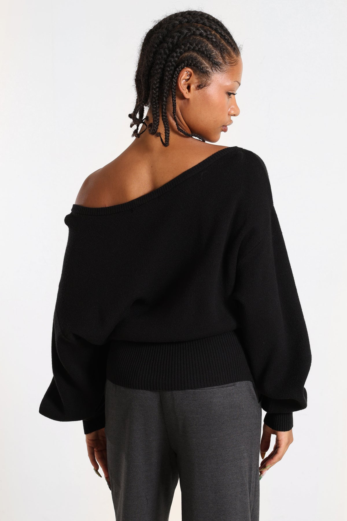 Pull off shoulder en tricot - Noir