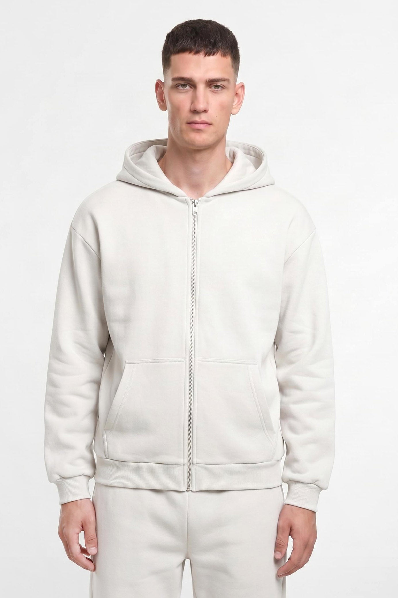 Fluffy sweat zippé à capuchon - Offwhite