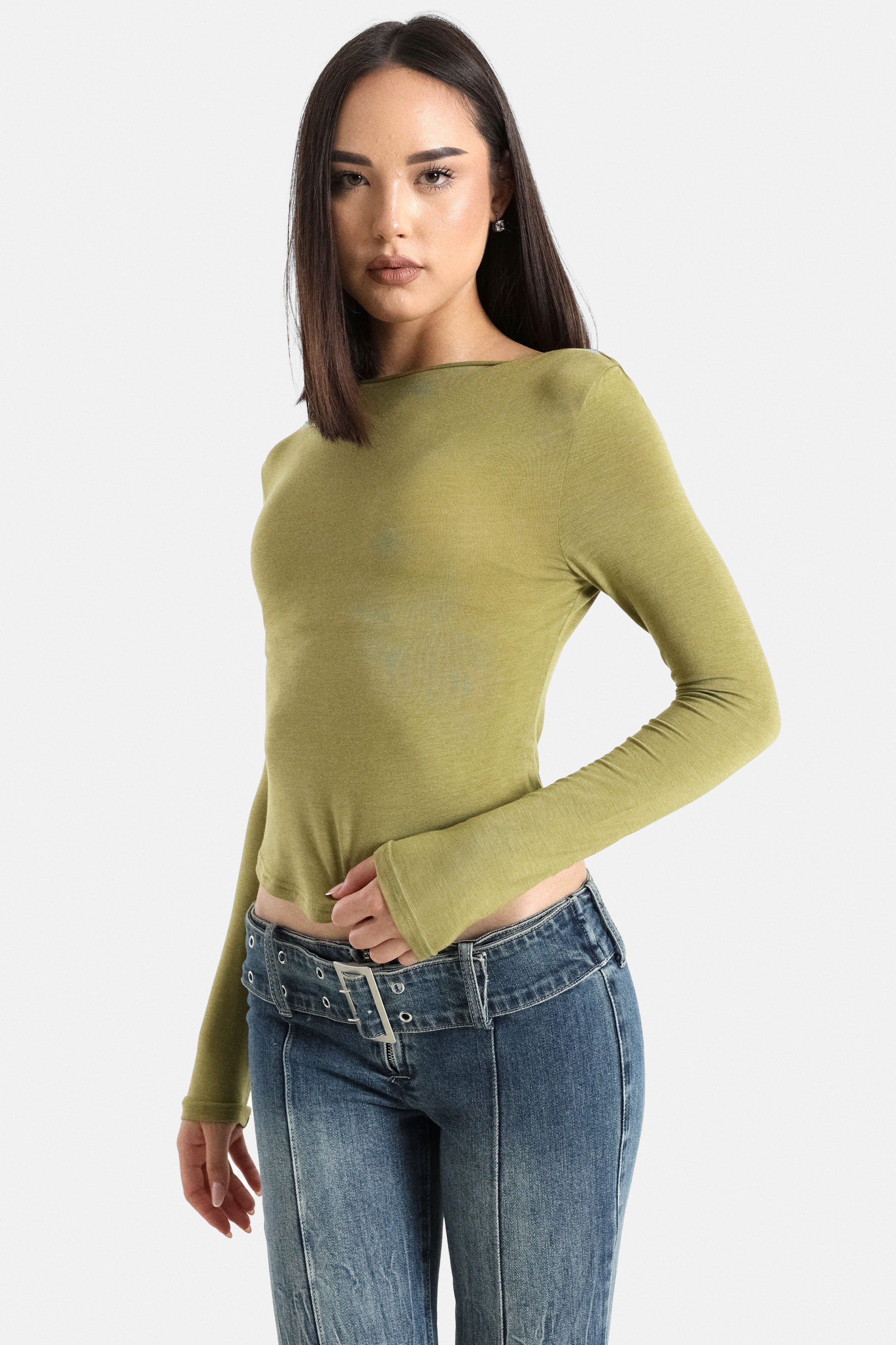 Shirt court manches longues - Vert matcha