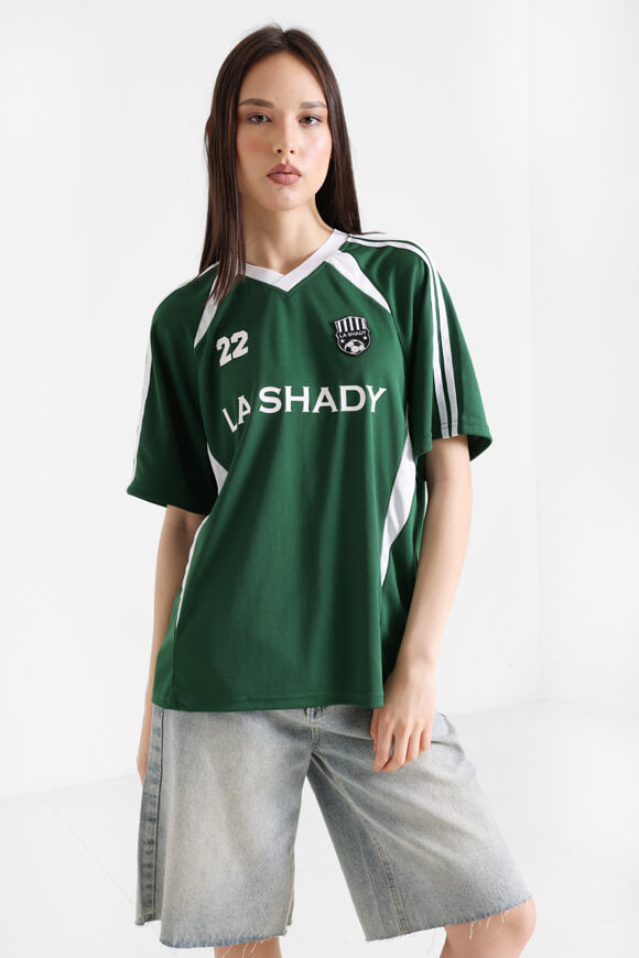 Mesh Oversize T-Shirt - Dunkelgrün + Weiss