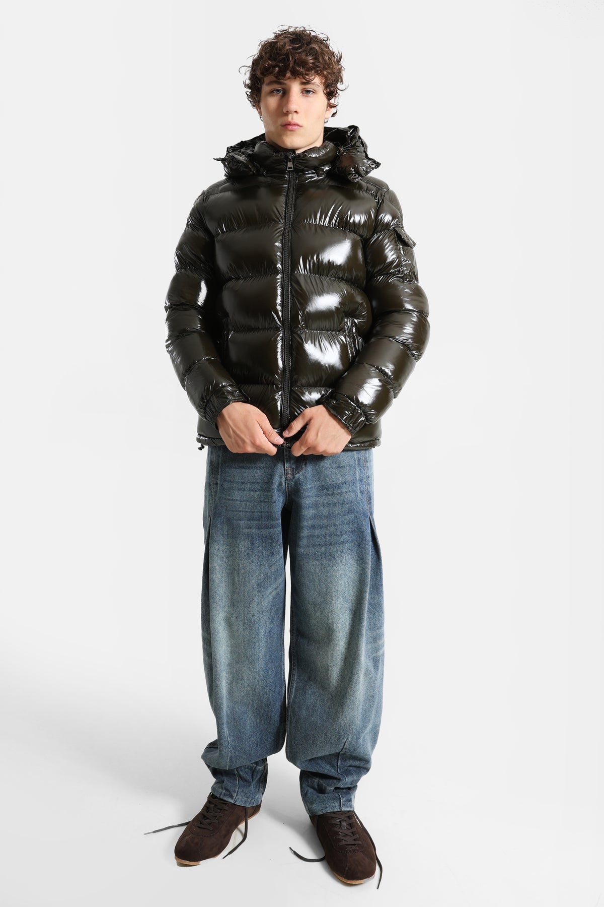 Pufferjacke in Glanz-Optik - Dark Olive
