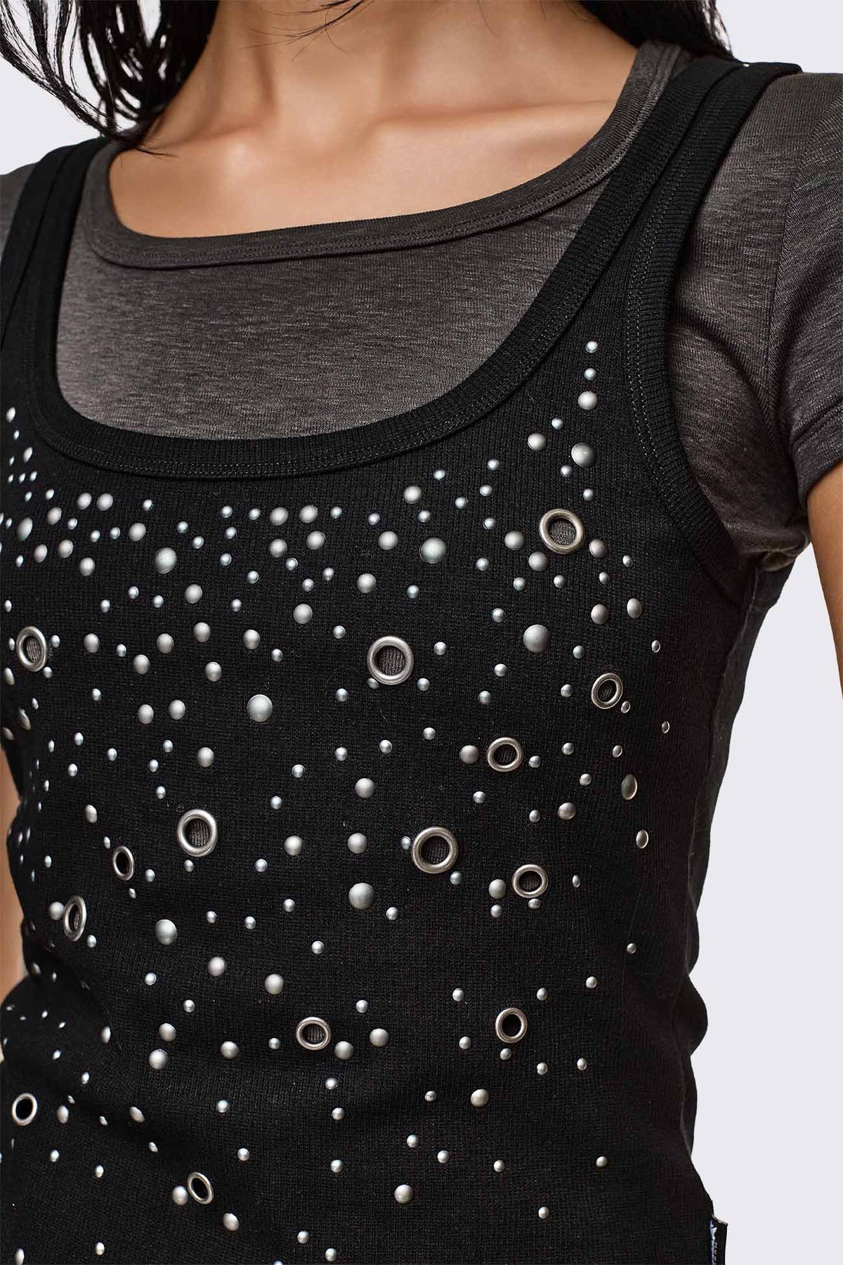 Rumour geripptes T-Shirt & Tanktop - Black + Grey