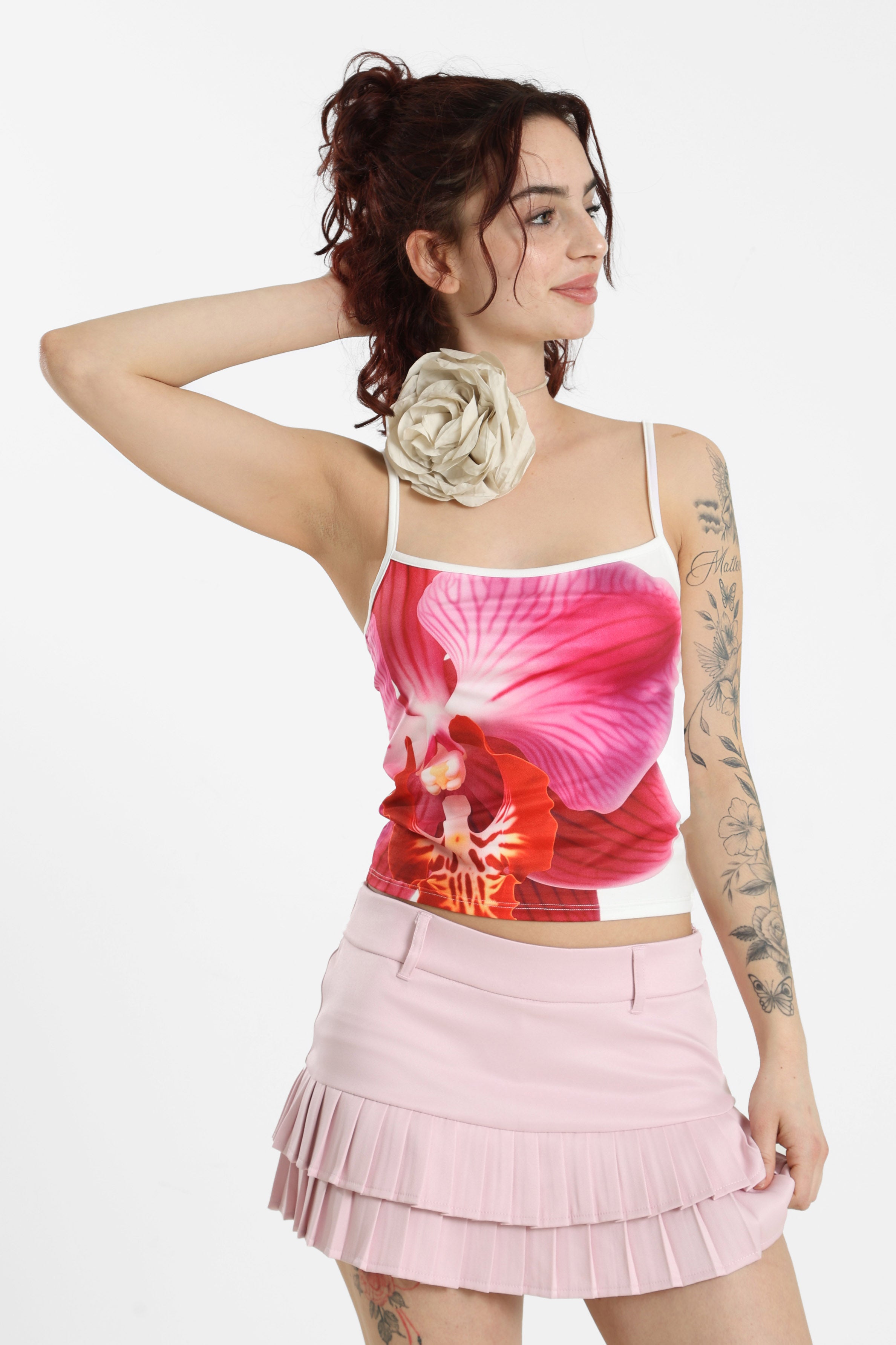Crop Trägertop - Offwhite + Rosa