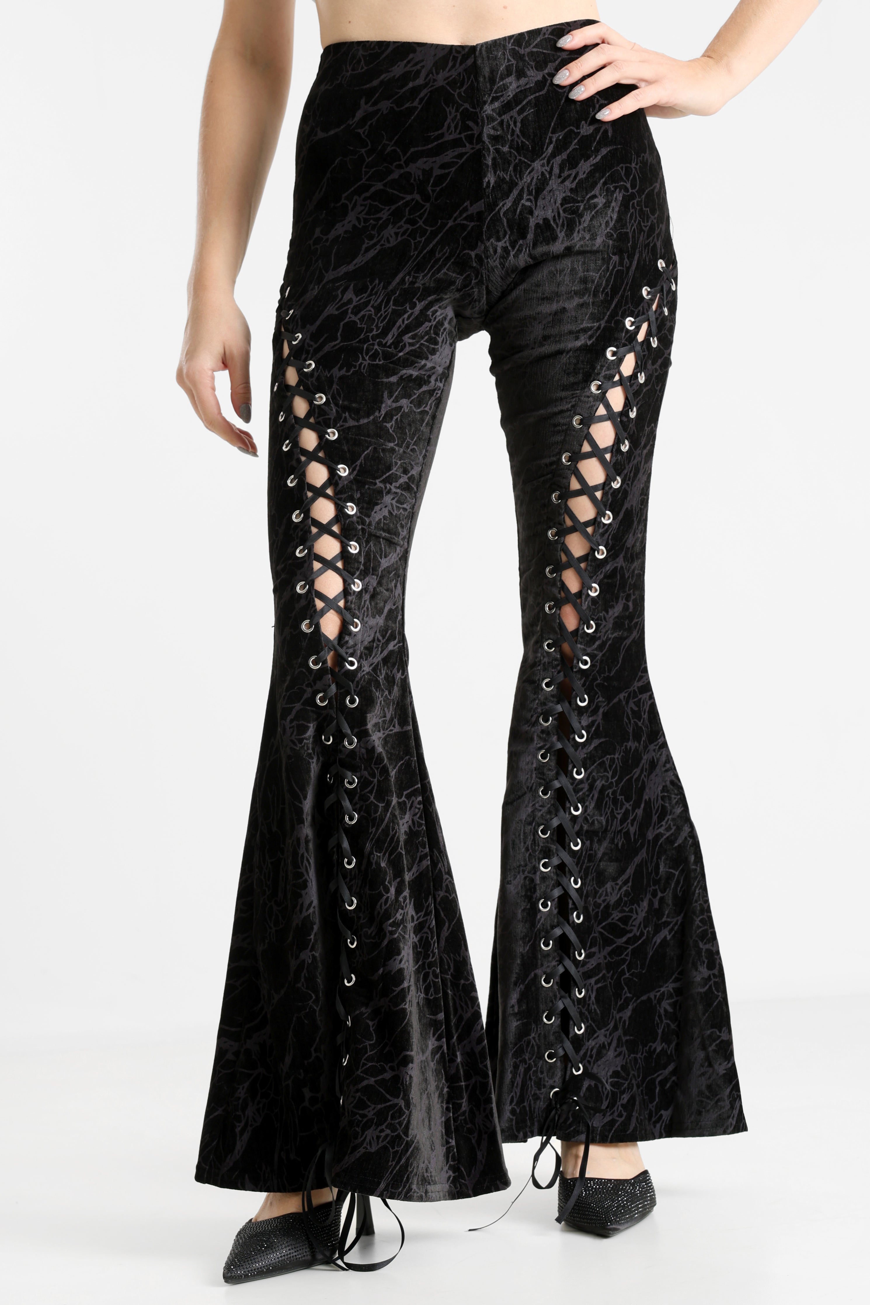 Samt Flare Leggings - Schwarz