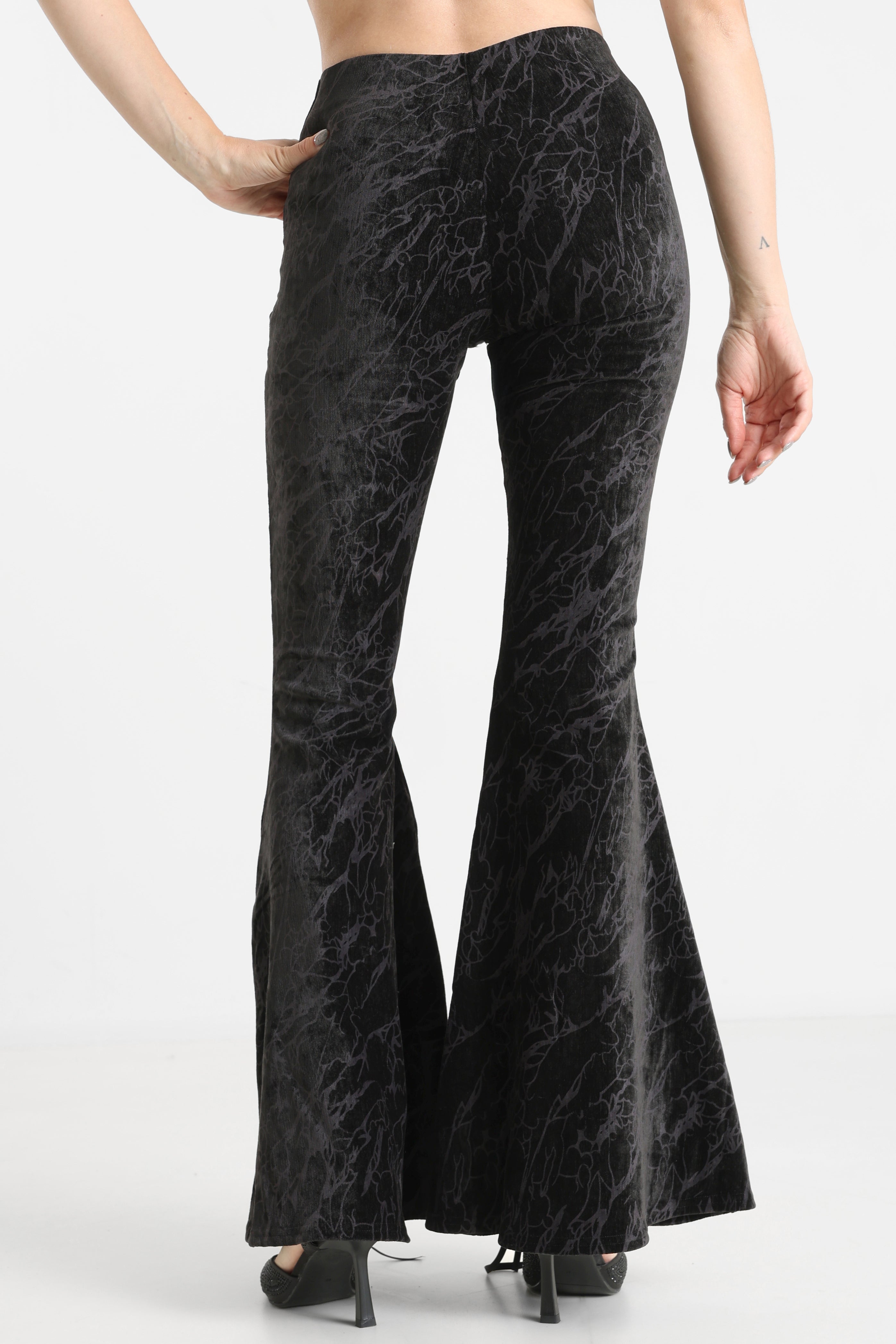 Samt Flare Leggings - Schwarz